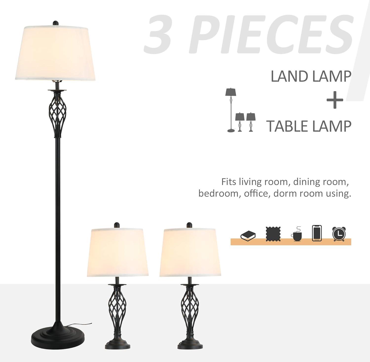 HOMCOM 3 Piece Floor Lamps with Rounded Base and Steel Pole, Black and White