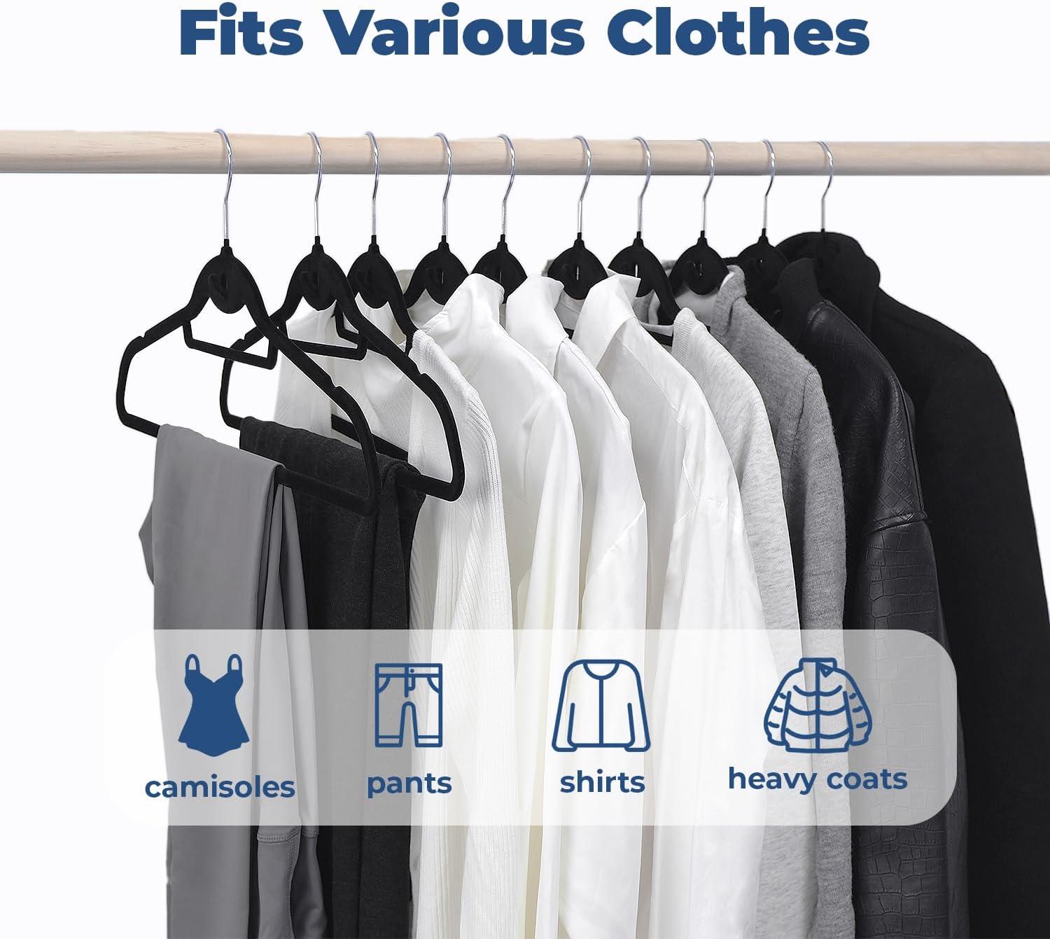 Simplify Slim Velvet Clothes Hangers | 50 Pack | Non-Slip | Shirts | Suit | Pants | Dresses | Garments | Closet Storage & Organization | Durable | Black