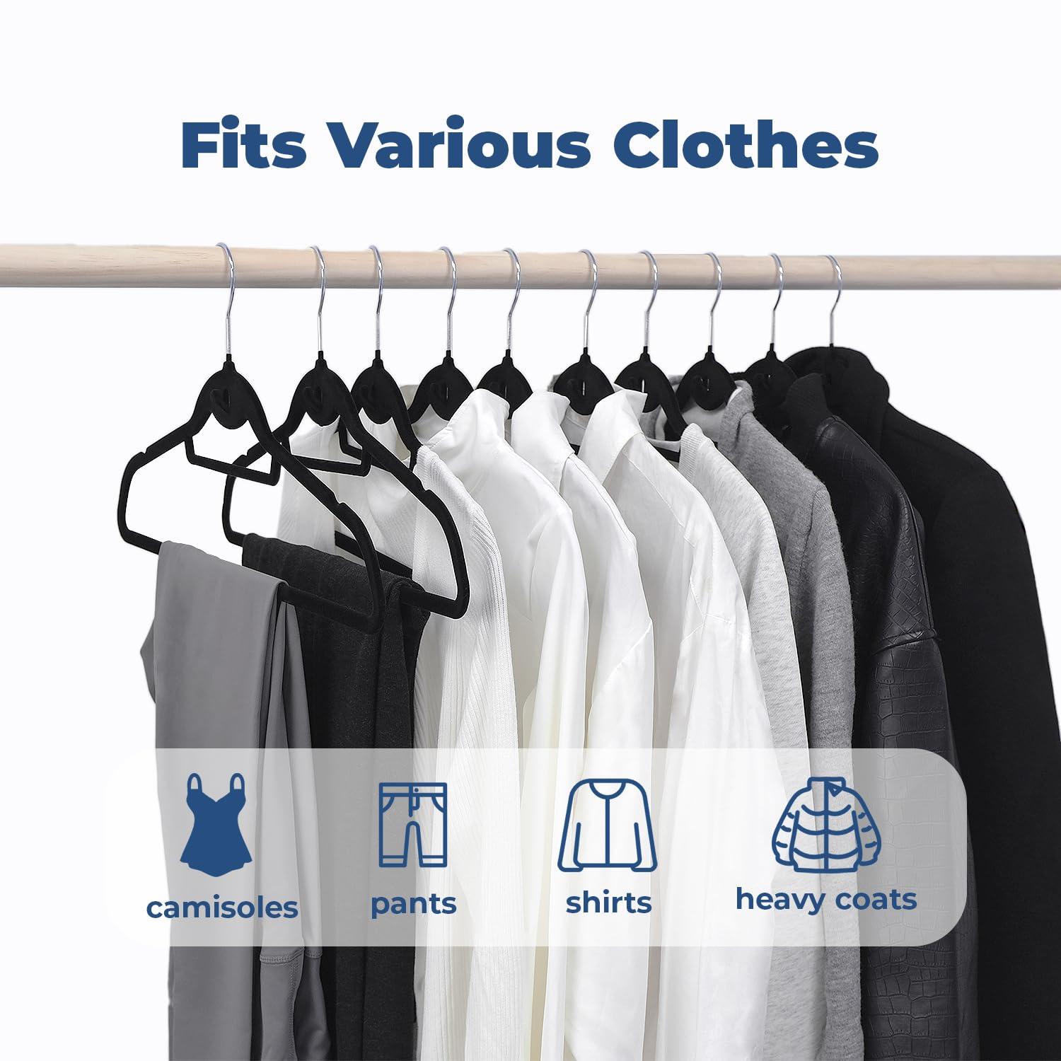 Simplify Slim Velvet Clothes Hangers | 50 Pack | Non-Slip | Shirts | Suit | Pants | Dresses | Garments | Closet Storage & Organization | Durable | Black