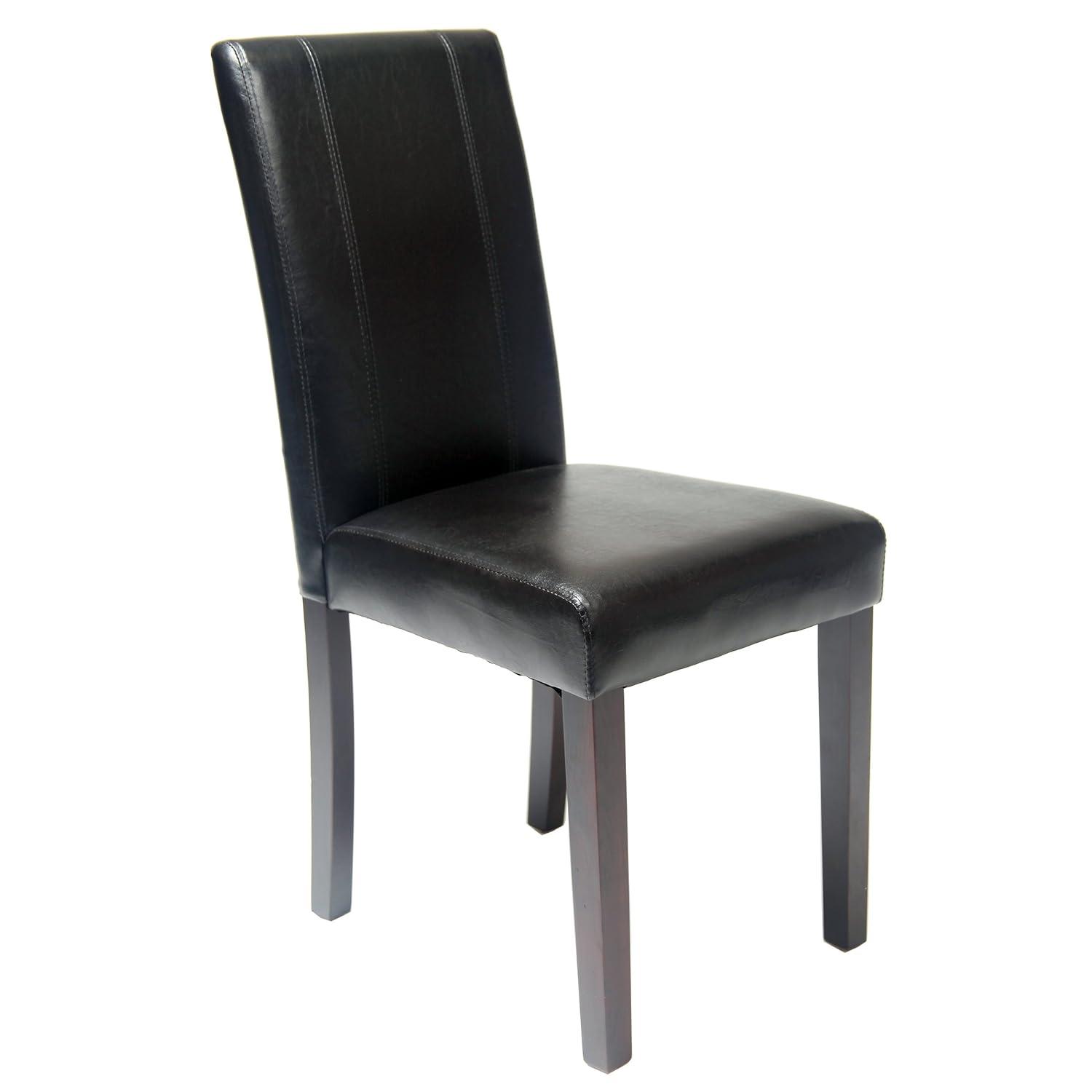 Roundhill Urban Style Solid Wood Leatherette Padded Parson Chair, Black, Set of 2