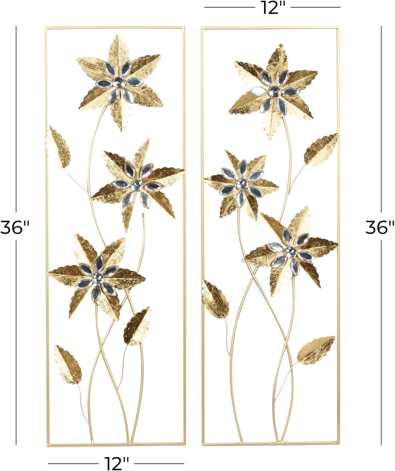 DecMode Gold Metal Floral Wall Decor with Gold Frame (2 Count)