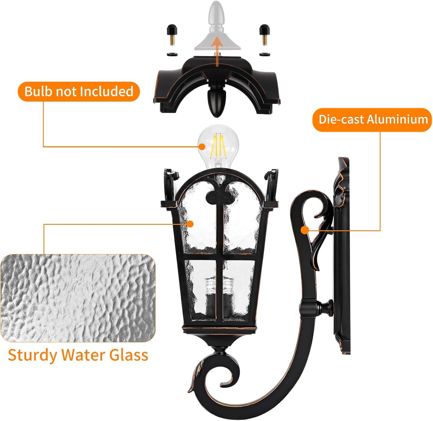 Black and Gold 17" Outdoor Wall Lantern Sconce with Water Glass Shade