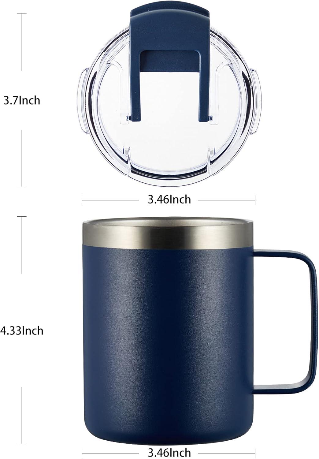 12oz Stainless Steel Insulated Coffee Mug with Handle, Double Wall Vacuum Travel Mug, Tumbler Cup with Sliding Lid, Navy