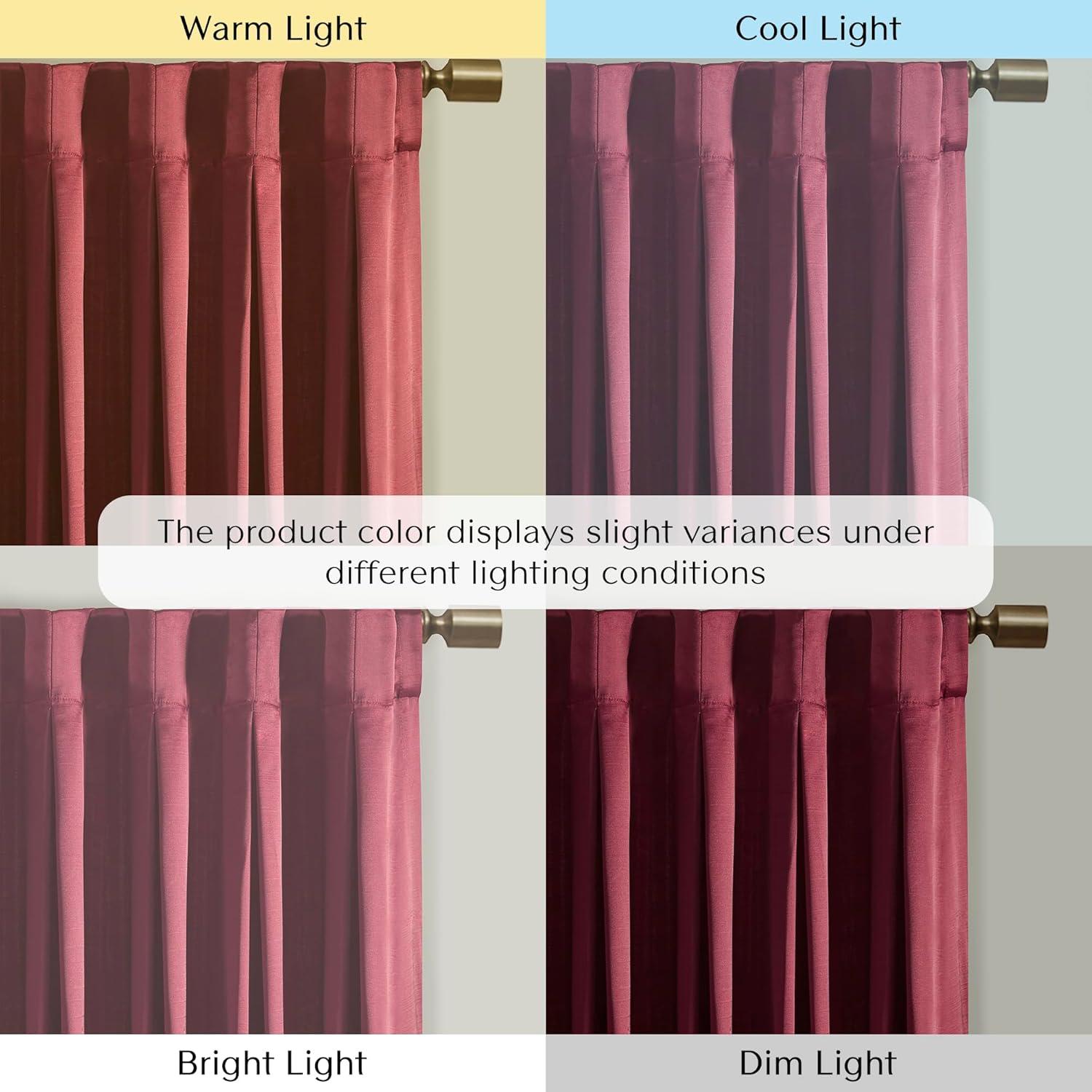 Burgundy Pleated Polyester Light-Filtering Rod Pocket Drapes