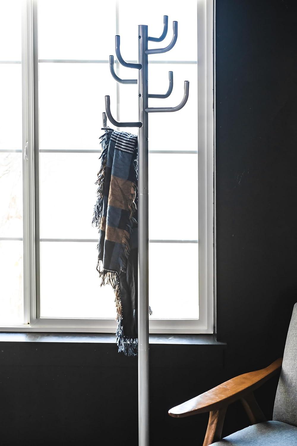 Gray Coat Rack - Freestanding Hat and Coat Stand with 8 Hooks