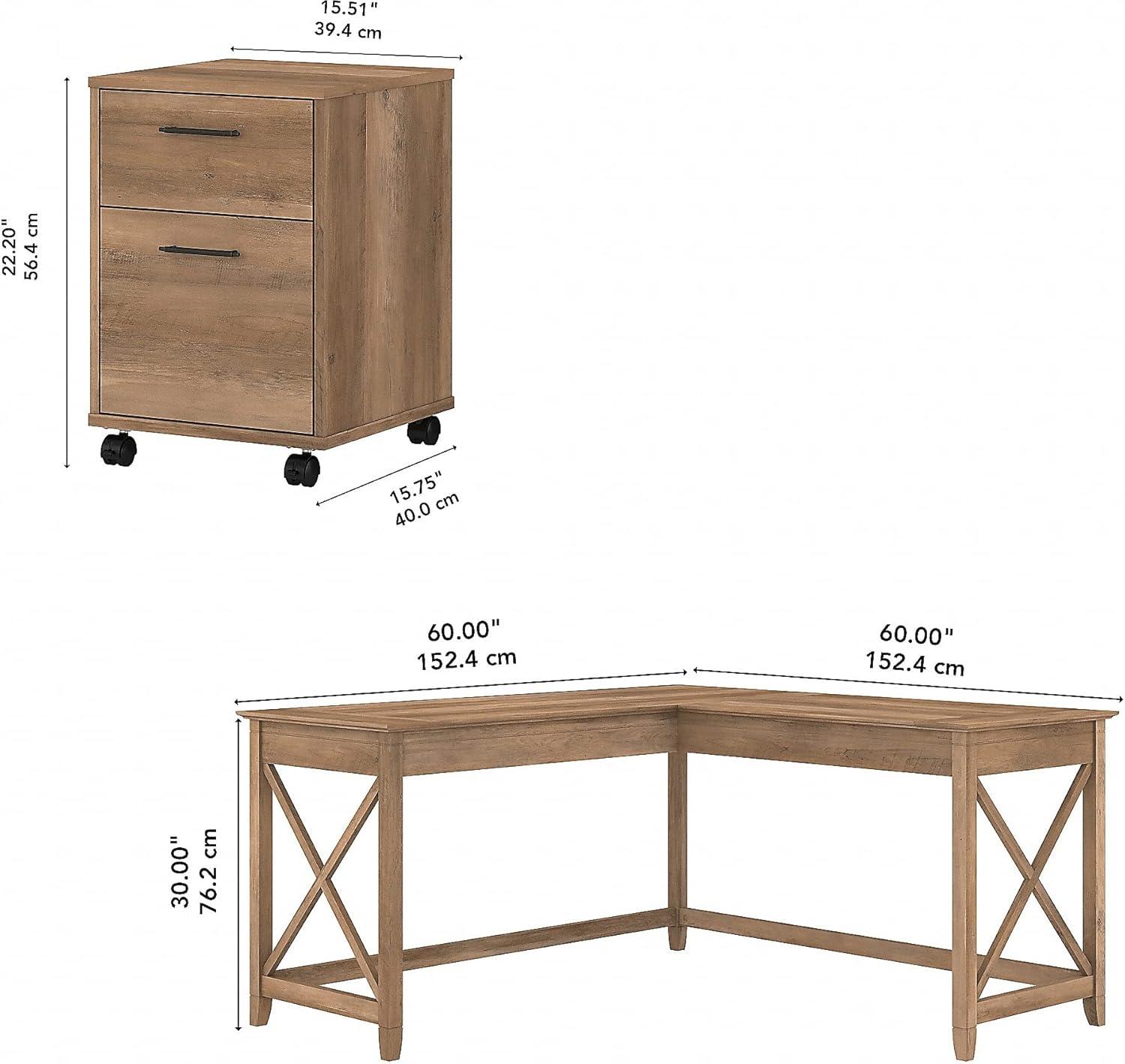 Key West L Desk with Mobile File Cabinet in Reclaimed Pine - Engineered Wood