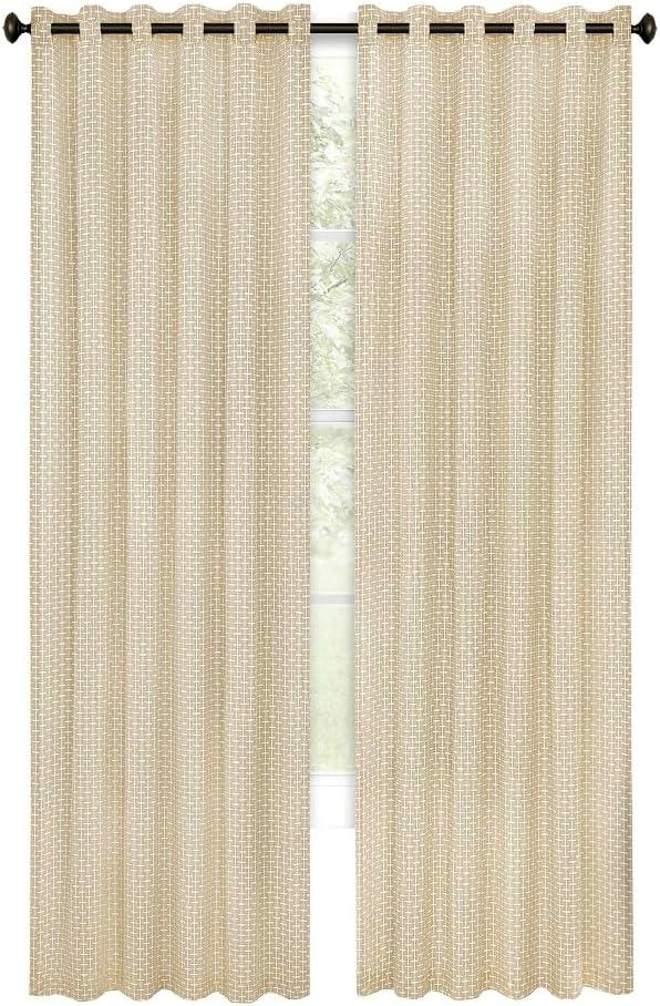 Tan Ground Length Light Filtering Grommet Top Drapes