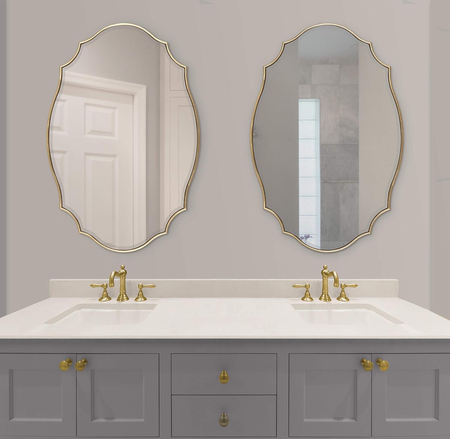 24" x 36" Leanna Scalloped Oval Decorative Wall Mirror Gold - Kate & Laurel All Things Decor