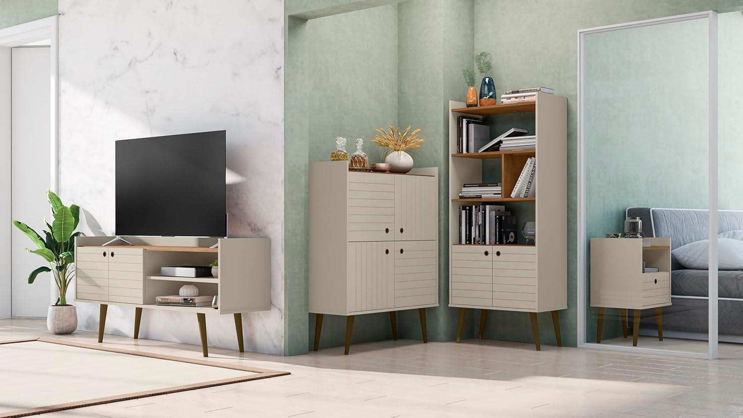 Mueble para TV de Madera Diseñado Bogart en Blanco Roto y Naturaleza