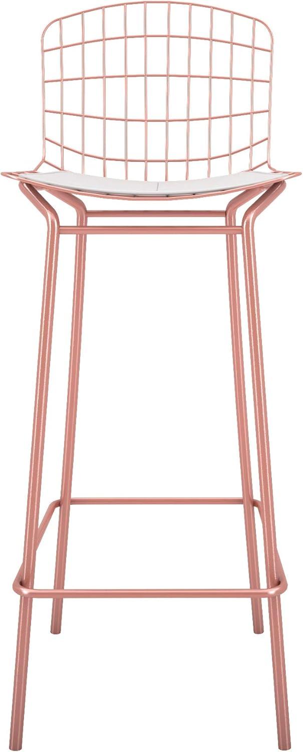 Madeline 41.73" Barstool with Seat Cushion in Rose Pink Gold and White