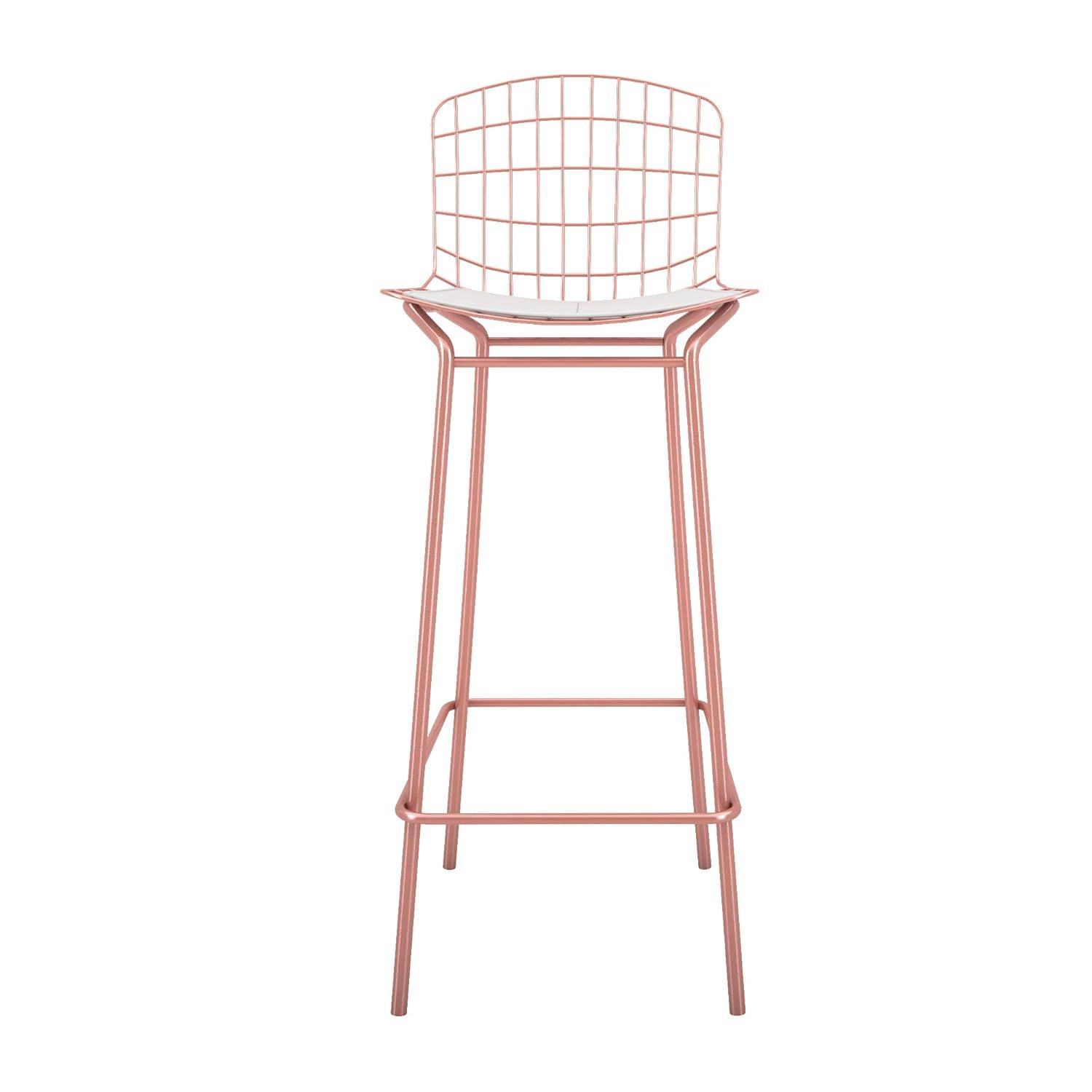 Madeline 41.73" Barstool with Seat Cushion in Rose Pink Gold and White