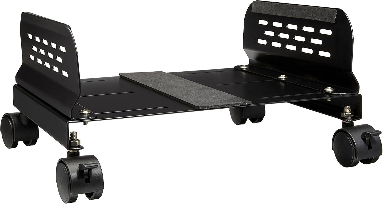 Black Metal Adjustable CPU Stand with Caster Wheels