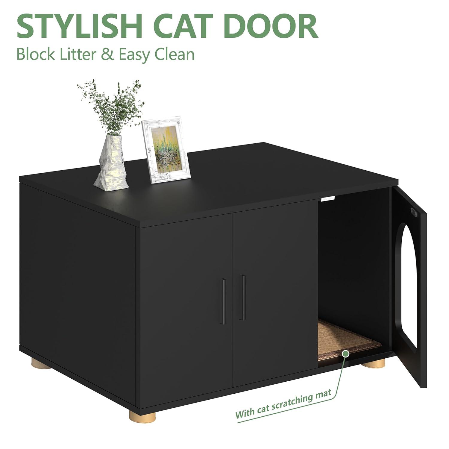 Amunrbrek Cat Litter Box Enclosure Furniture as End Side Table, Stackable Wooden Litter Box Furniture with Front-entry Cat Door , Black