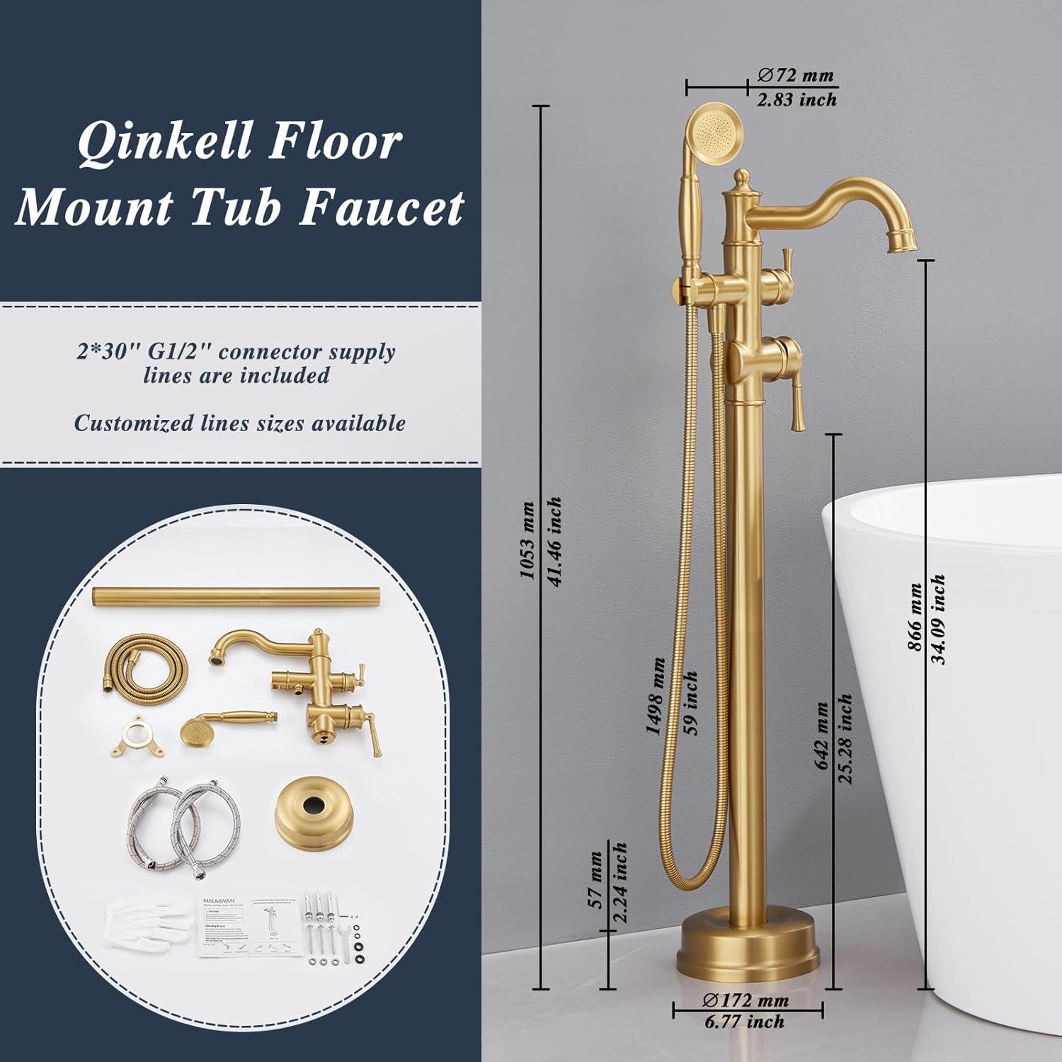 MOGFCT Waterfall Freestanding Bathtub Faucet Set Single Handle Floor Mount Tub Filler with Hand Shower ,Matte Black