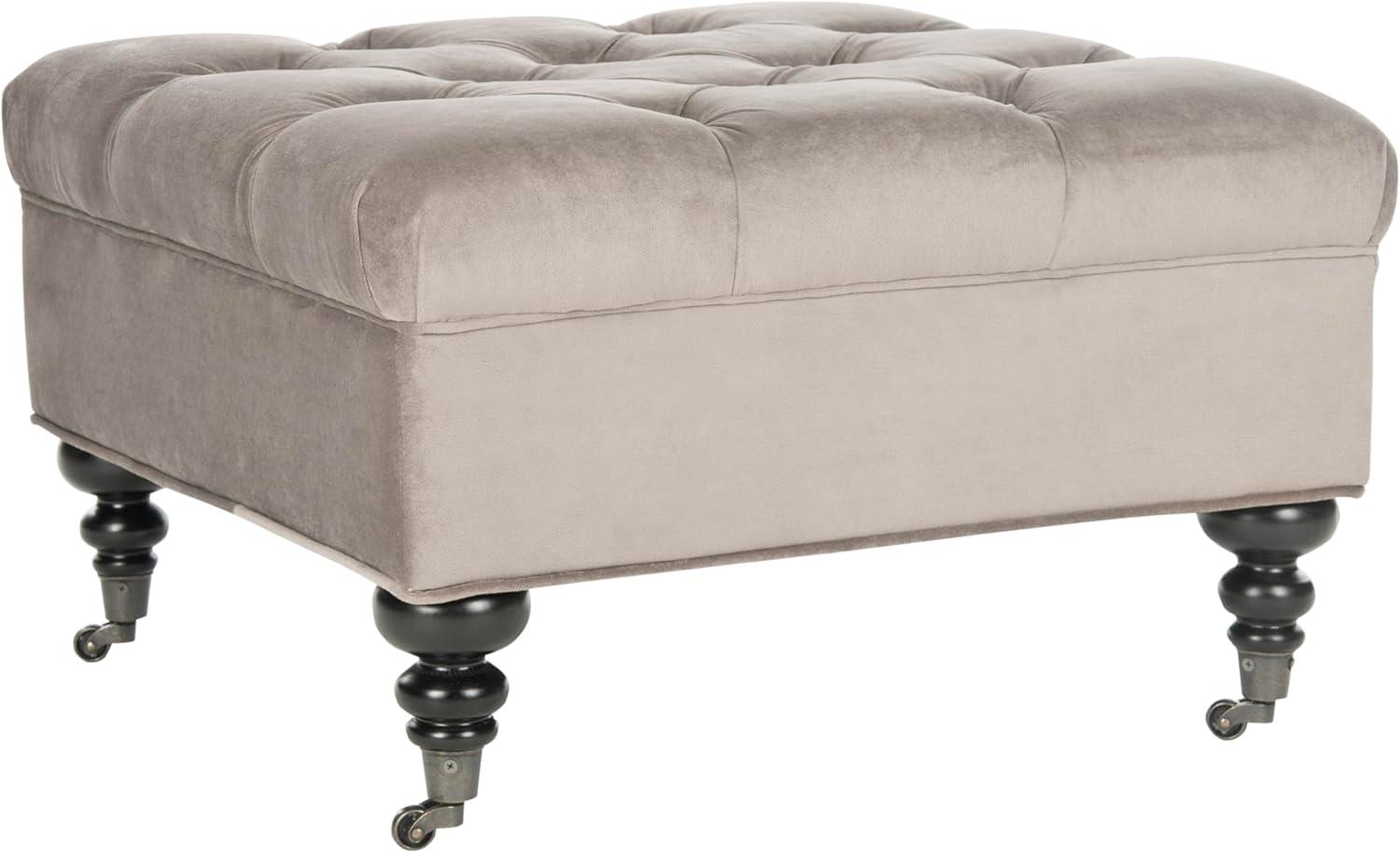 SAFAVIEH Angeline Modern Glam Tufted Ottoman w/ Casters, Mushroom Taupe