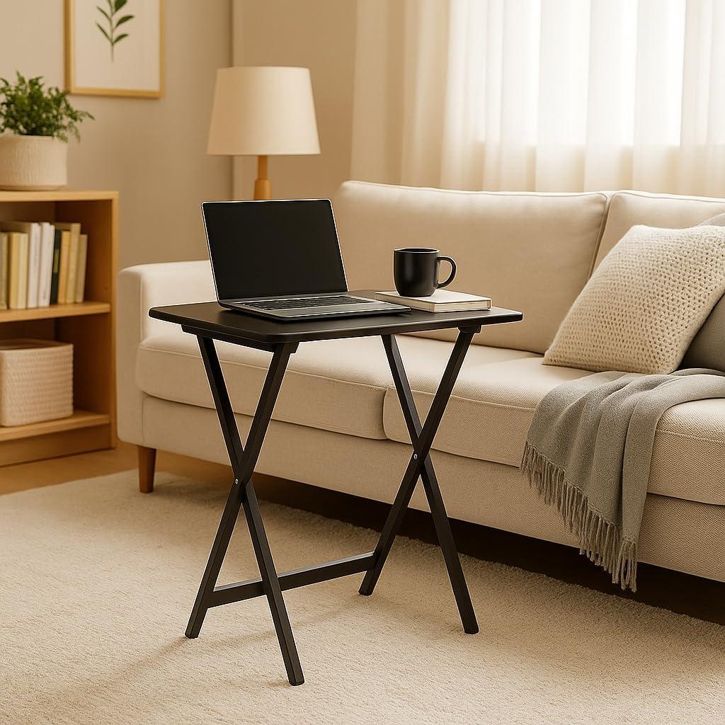 5pc Anila Fan Shape Snack Table Coffee - Winsome: Solid Wood Folding Tables, Beveled Edges, Storage Rack