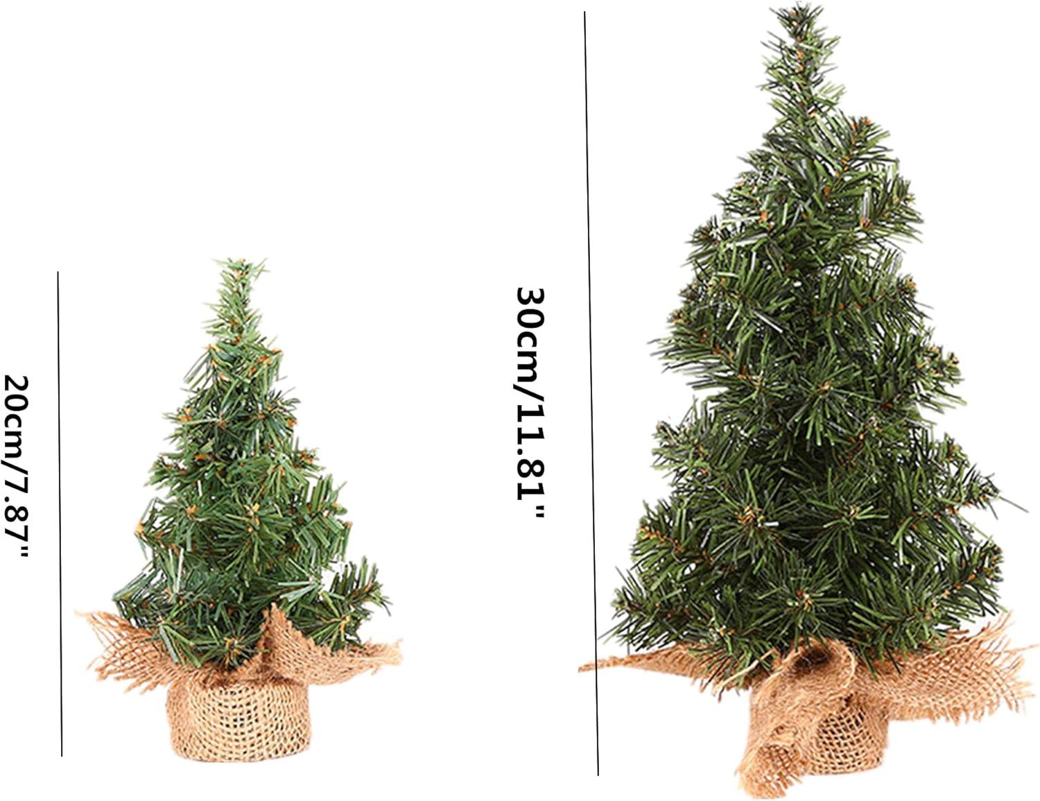 4 Pack Tabletop Mini Christmas Tree Artificial Mini Xmas Pine Tree Miniature Pine Christmas Tree with Linen Base for Christmas Decorations Indoor Home Kitchen Dining Table (7.87 inch &11.81inch)