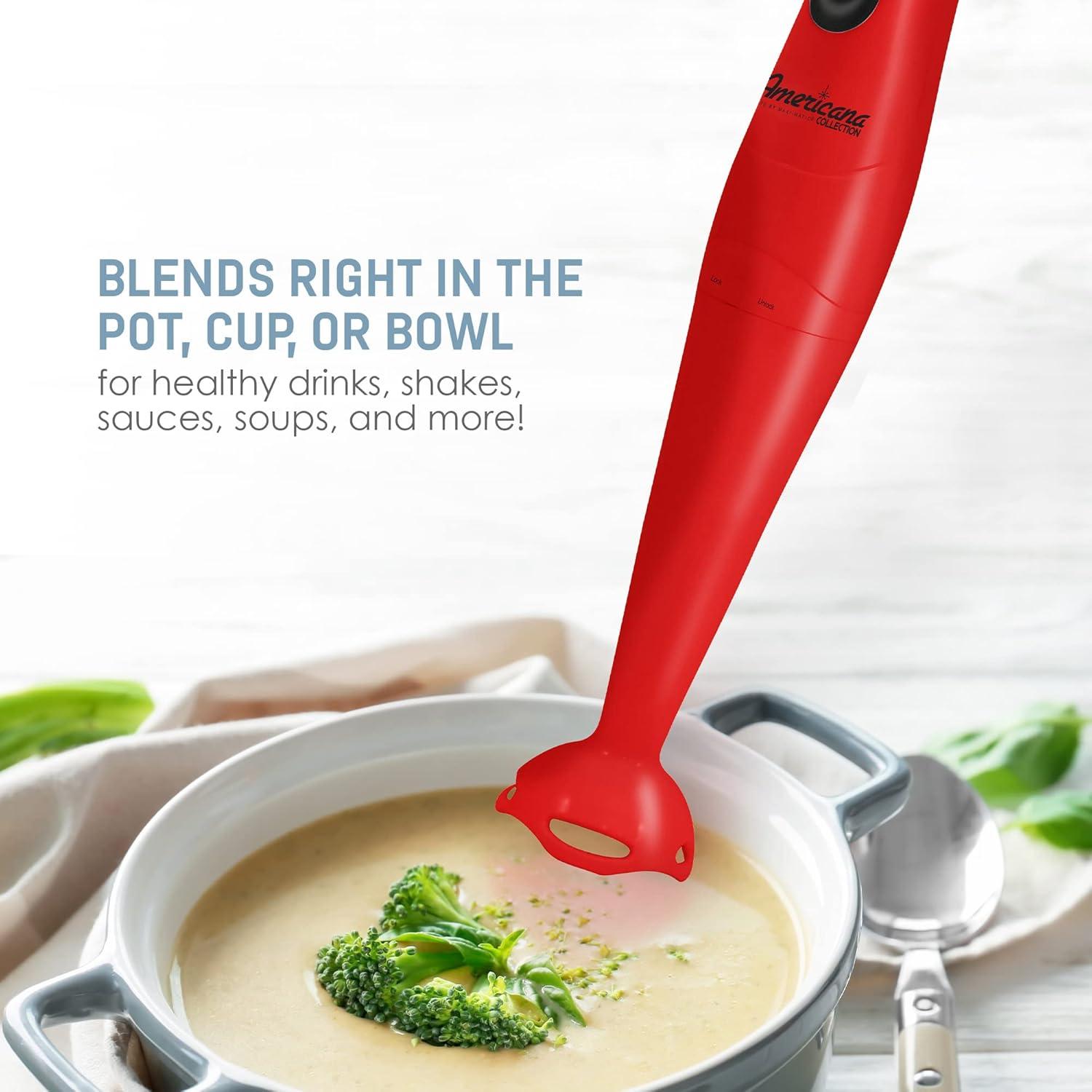 Americana by Elite EHB-2425R Hand Blender with Detachable Wand - Red