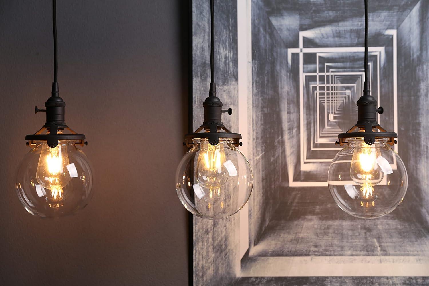 PERMO Vintage Rustic Industrial 3-Lights Kitchen Island Chandelier Triple 3 Heads Pendant Hanging Ceiling Lighting Fixture with Funnel Flared Clear Glass Shade (Black)