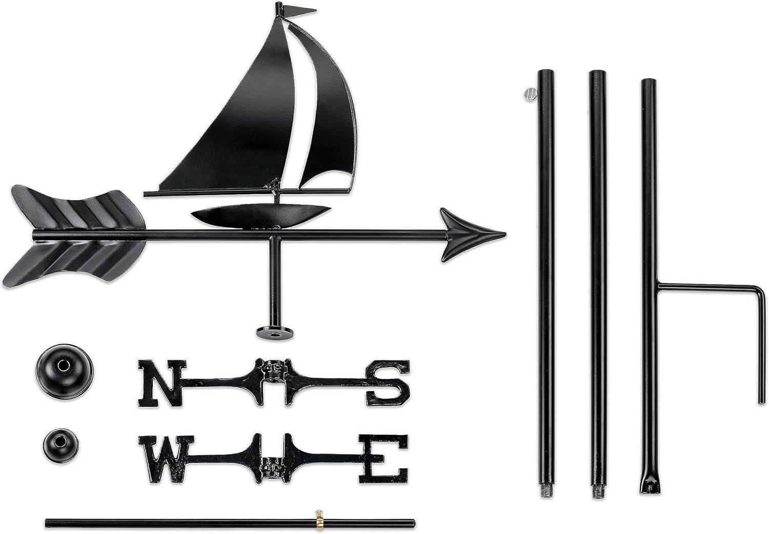 Black Aluminum Sailboat Garden Weathervane with Pole