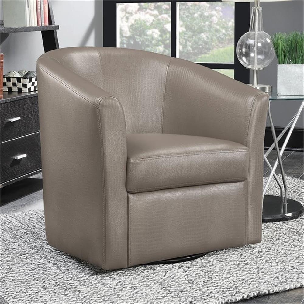 Pemberly Row 15.5" Contemporary Faux Leather Swivel Accent Chair in Gray