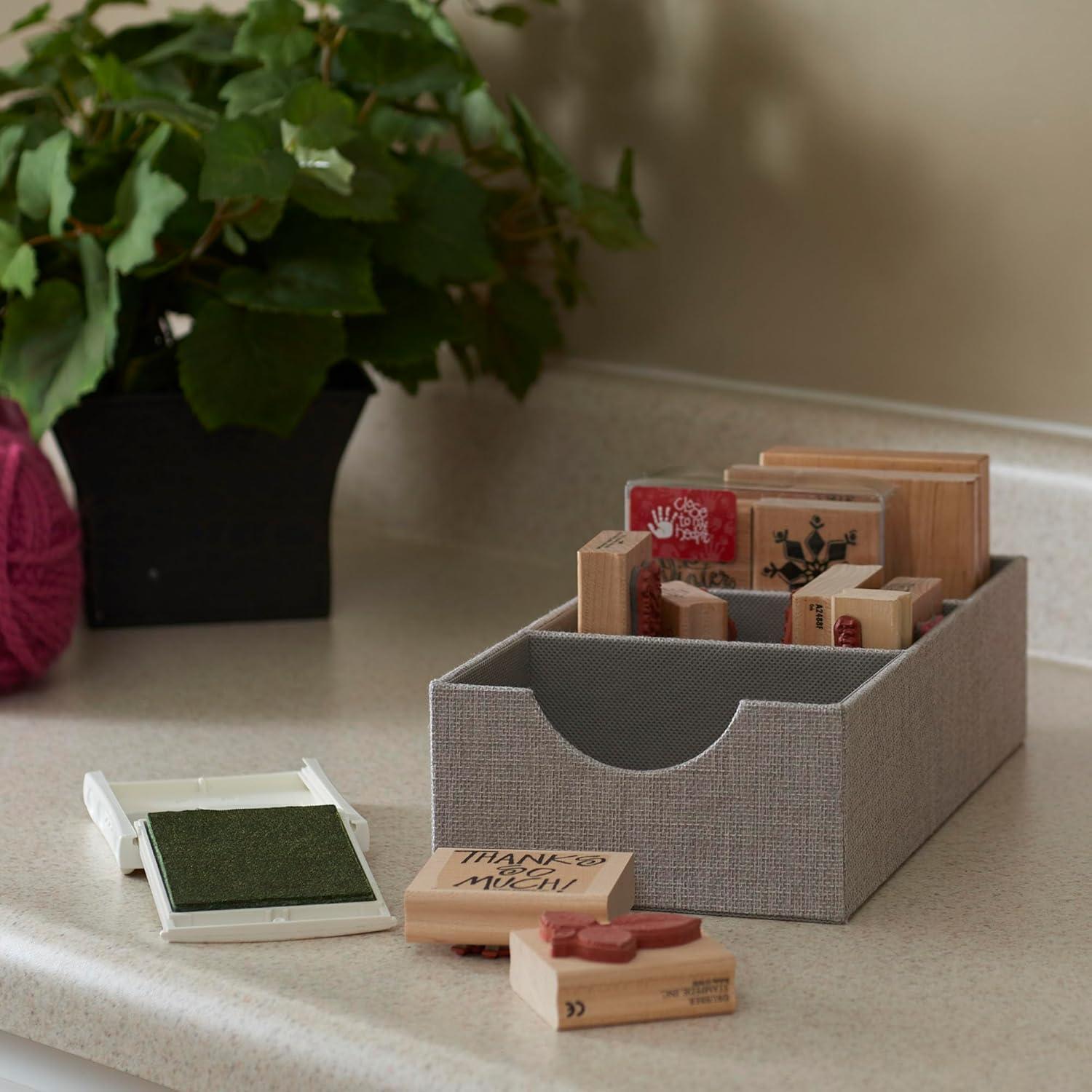 Household Essentials Organizer Tray, Accessory Organizer, Sturdy Drawer Organizer with Fabric Covering and Three Compartments, Grey