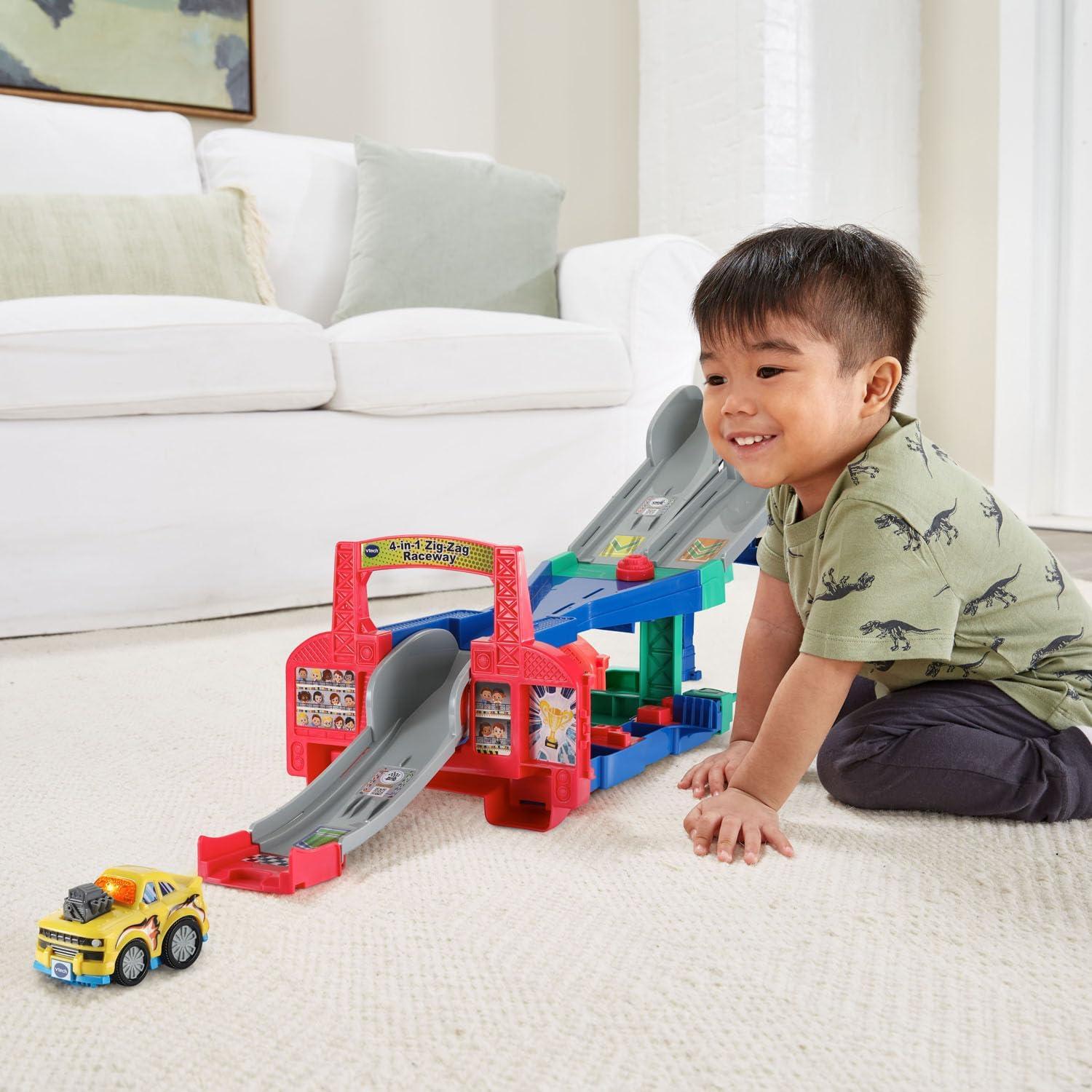 VTech Go! Go! Smart Wheels® 4-in-1 Zig-Zag Raceway™ Vehicle Playsets with Accessories Included, Baby and Toddler Toys