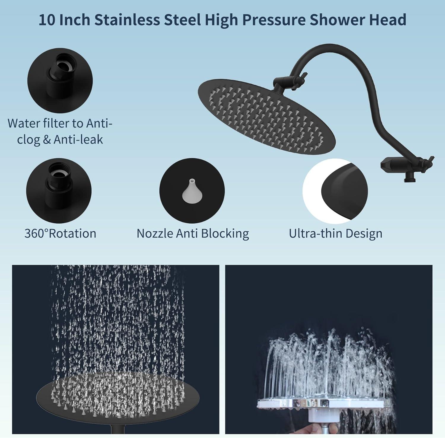 All Metal 10 Inch High Pressure Rainfall Shower Head With Handheld Shower