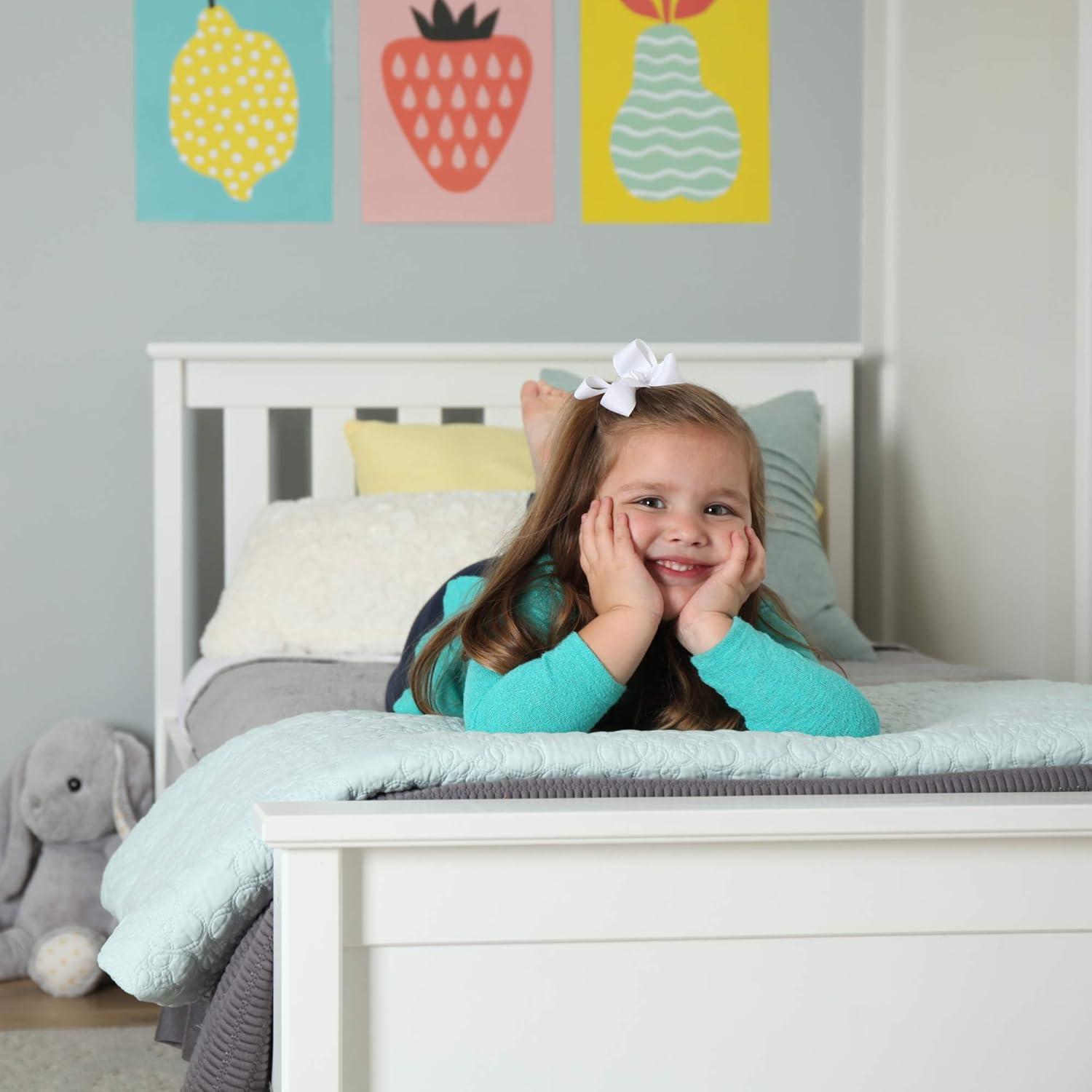 Max & Lily Twin Bed Frame with Headboard, Solid Wood Platform Bed for Kids, White
