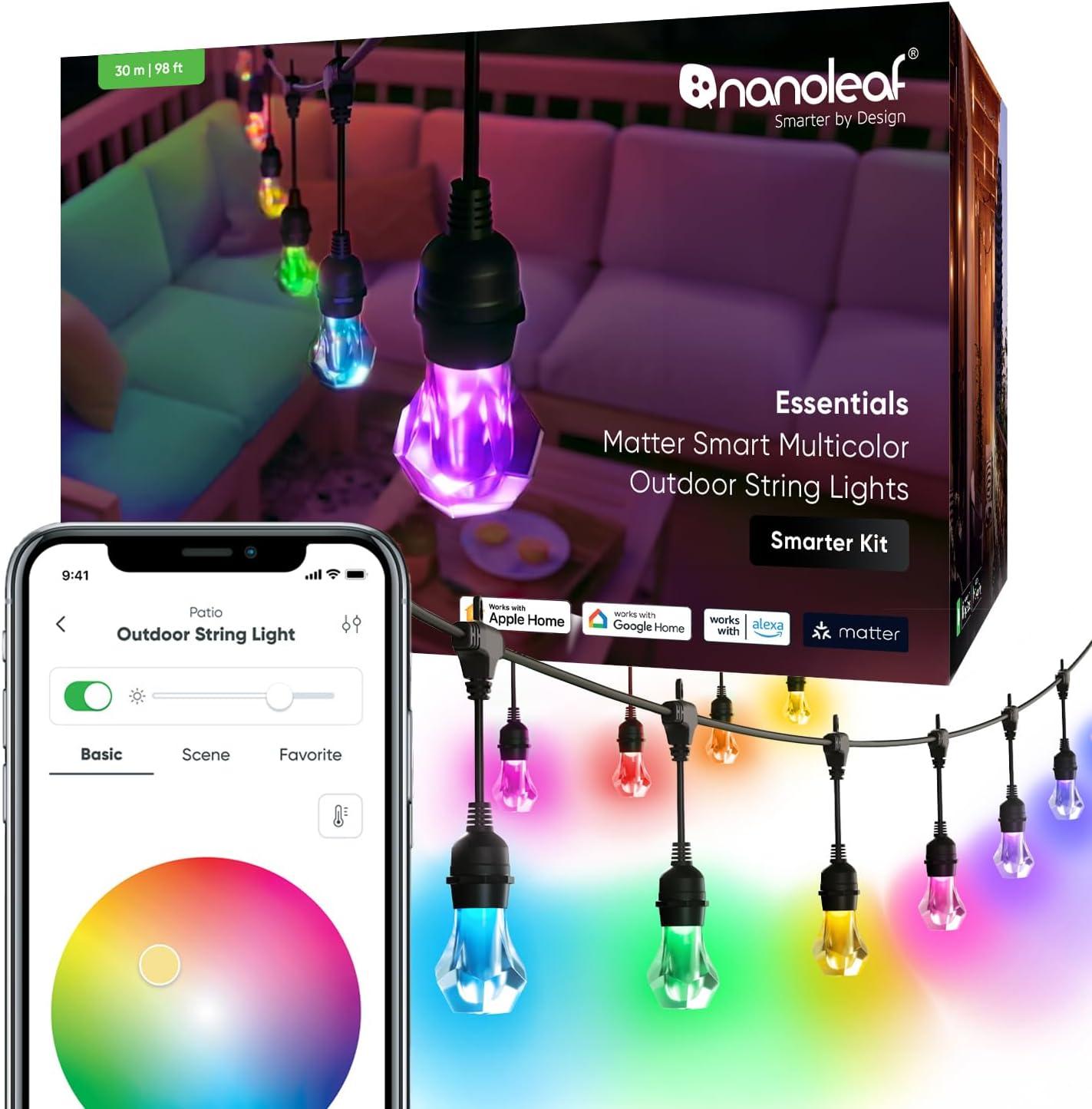 Matter Smart Multicolor LED Outdoor String Lights with Addressable Bulbs