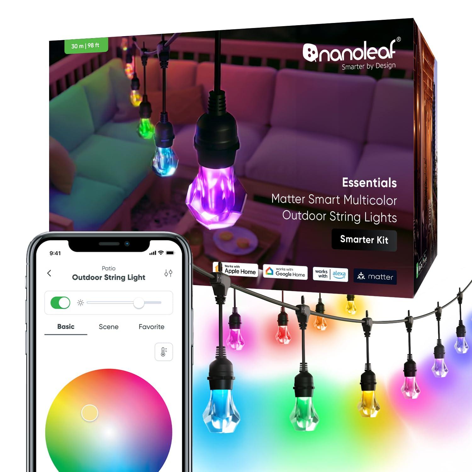 Matter Smart Multicolor LED Outdoor String Lights with Addressable Bulbs