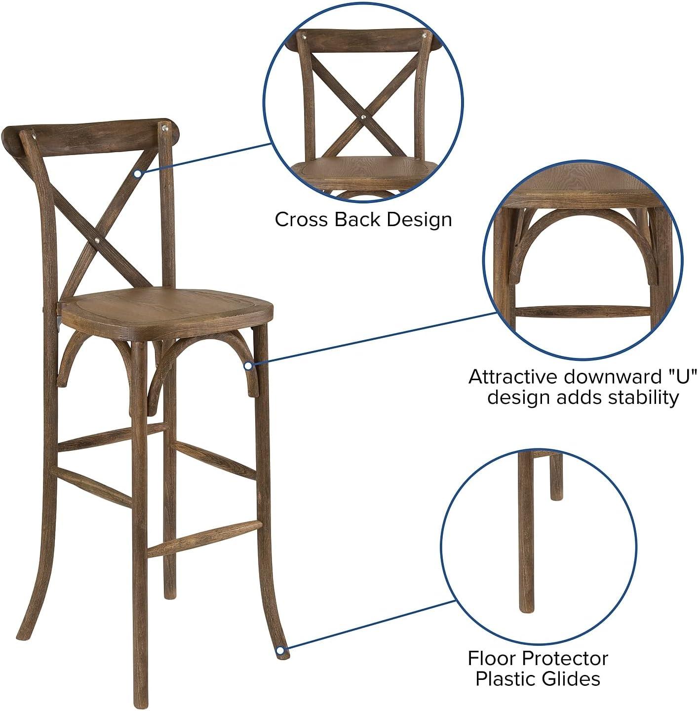 Flash Furniture HERCULES Series Dark Antique Wood Cross Back Barstool