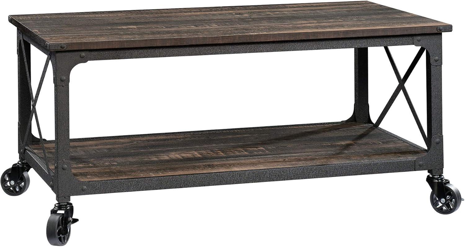 Carbon Oak Rectangular Mobile Coffee Table with Metal Frame