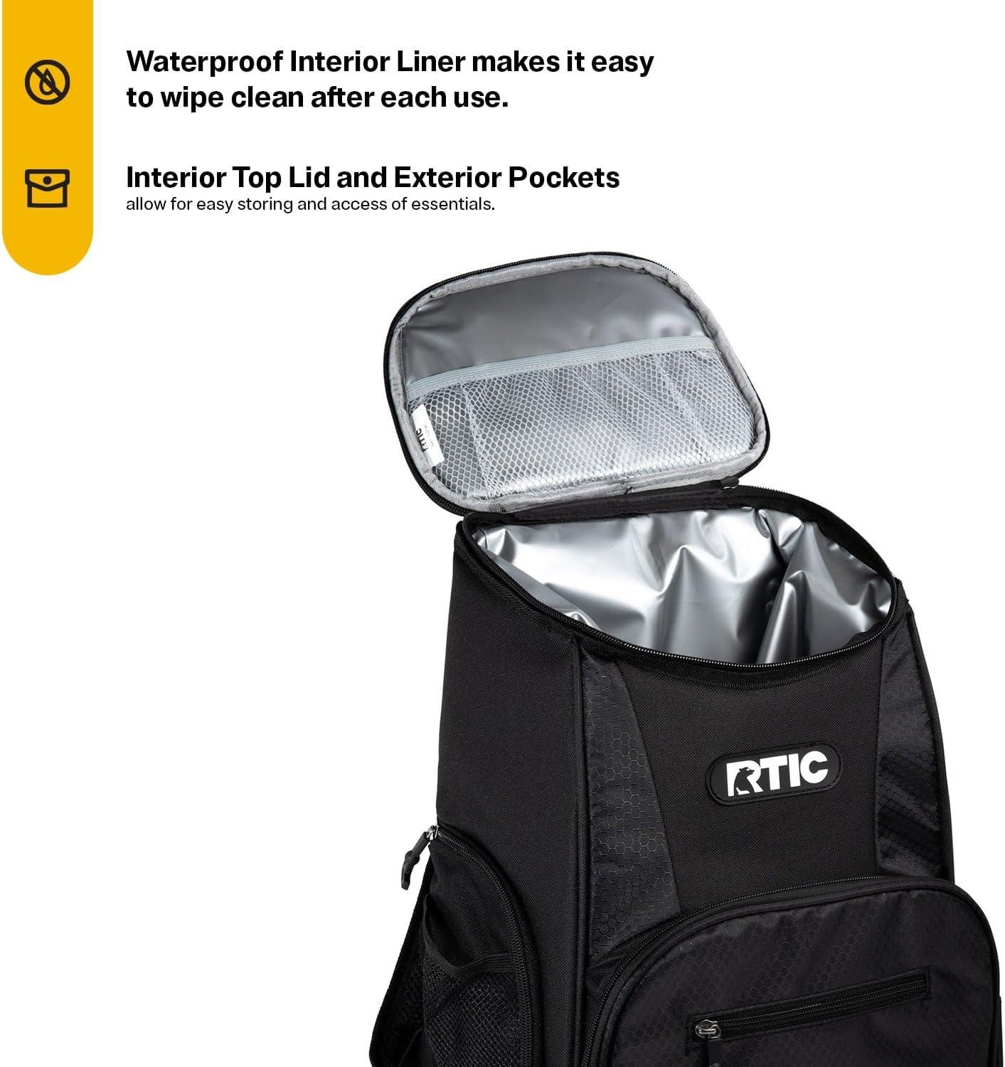 RTIC 15 Can Lightweight Backpack Insulated Cooler, 10 Qt, Storage Pockets, Black