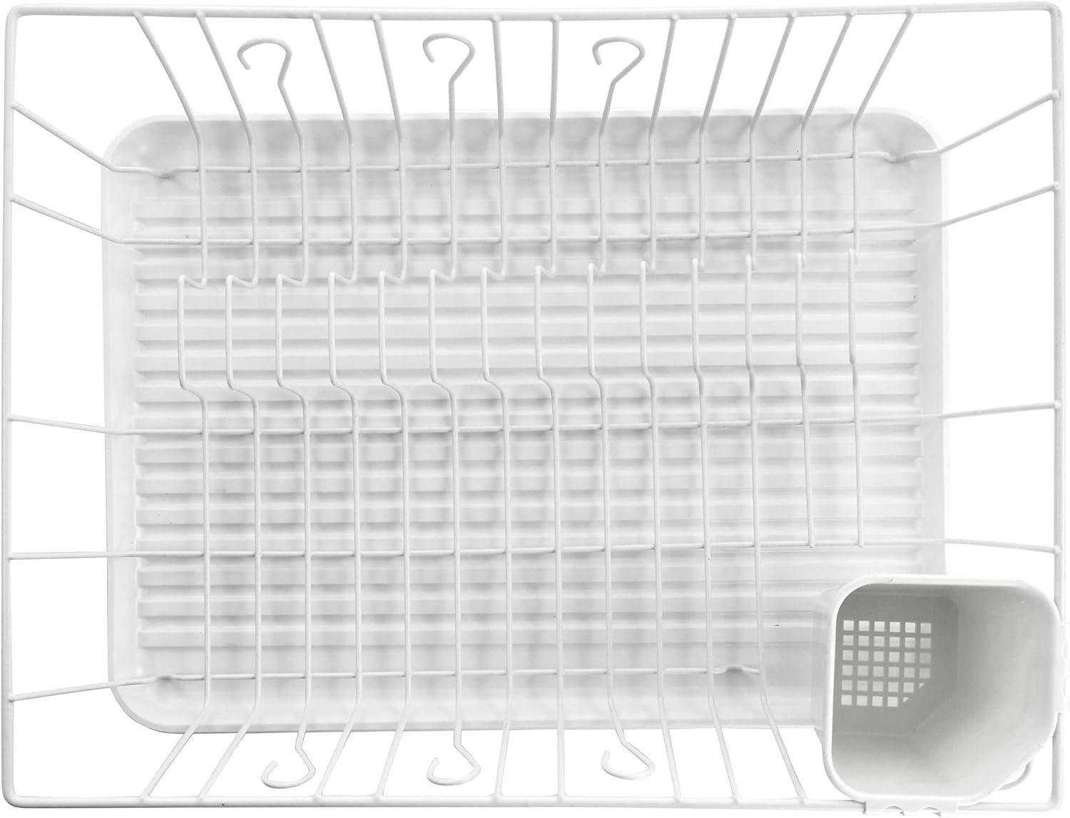 Mega Chef  White Iron Wire 17.5-inch Single-level Dish Rack with 14 Plate Positioners and a Detachable Utensil Holder