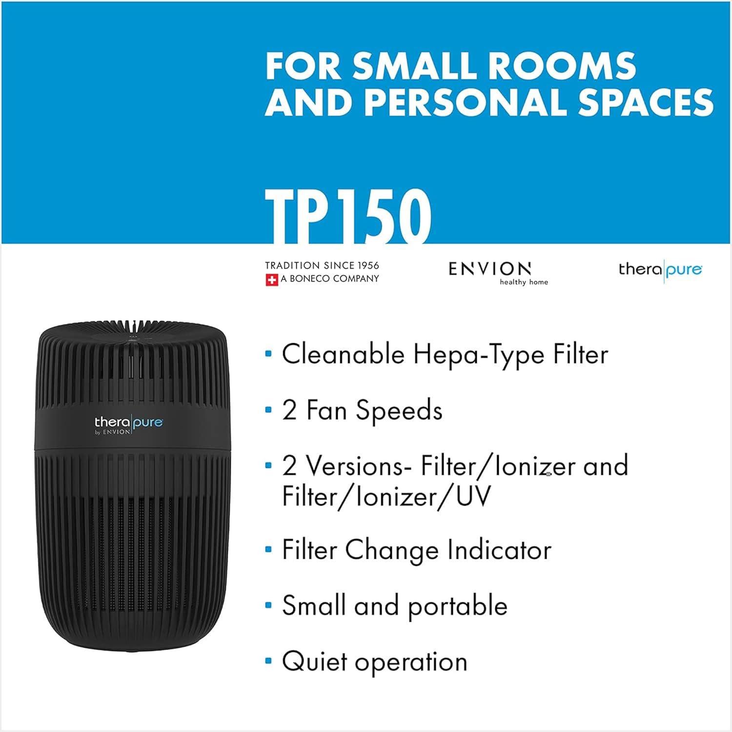 ENVION Therapure Desktop Purifier with UV Light, 2 Fan Speeds, Quiet Operation, Filter Change Indicator, and Cleanable HEPA Type Filter for Home Use