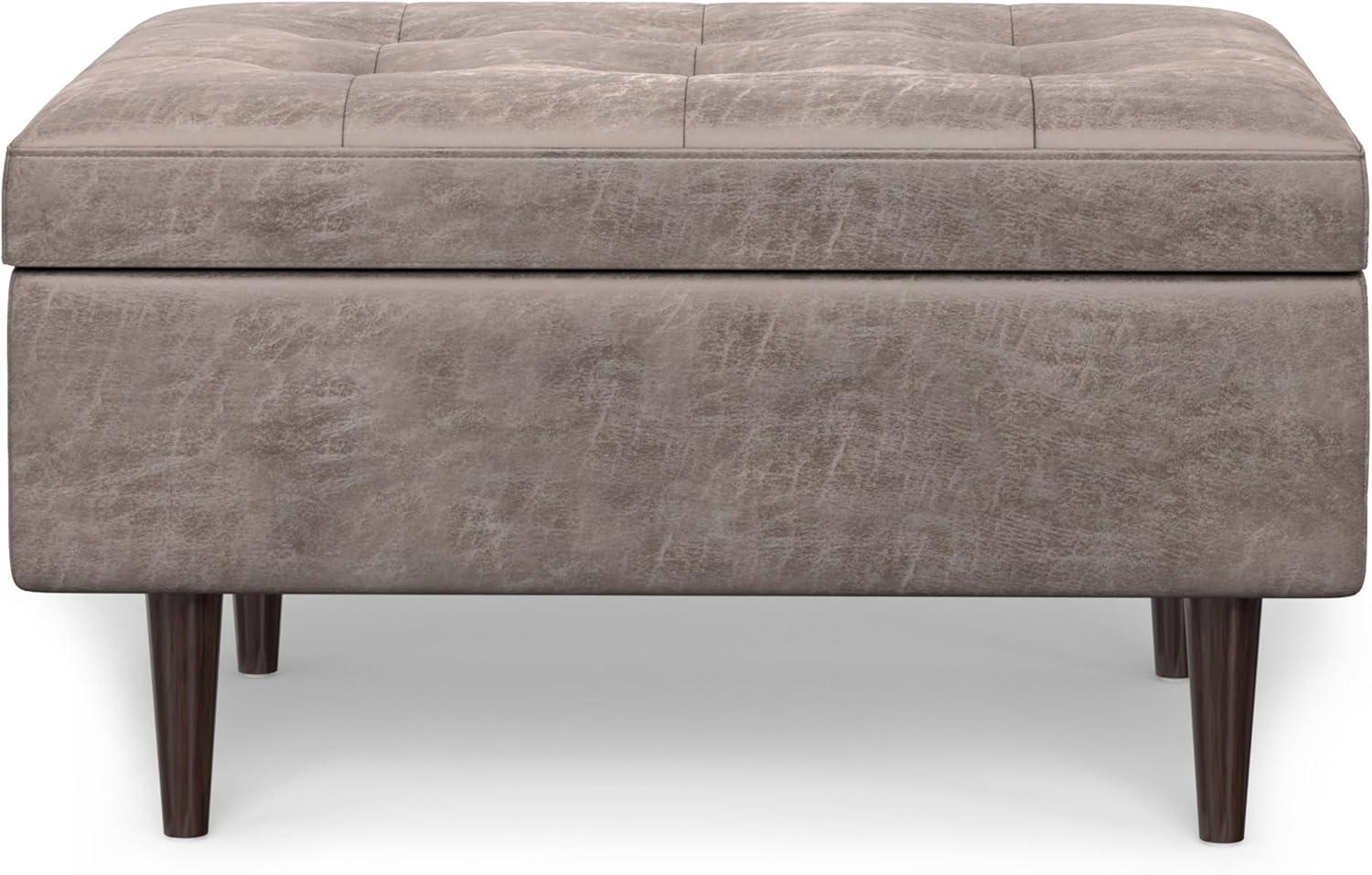 Simpli Home Shay 34"W Upholstered Coffee Table Storage Ottoman with Lift Top and Tufted Detailing