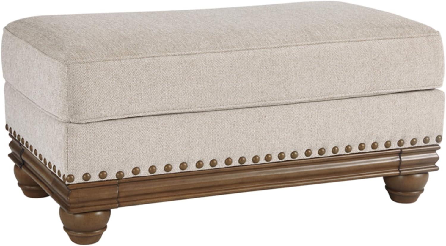 Harleson Traditional White Chenille Ottoman with Nailhead Trim