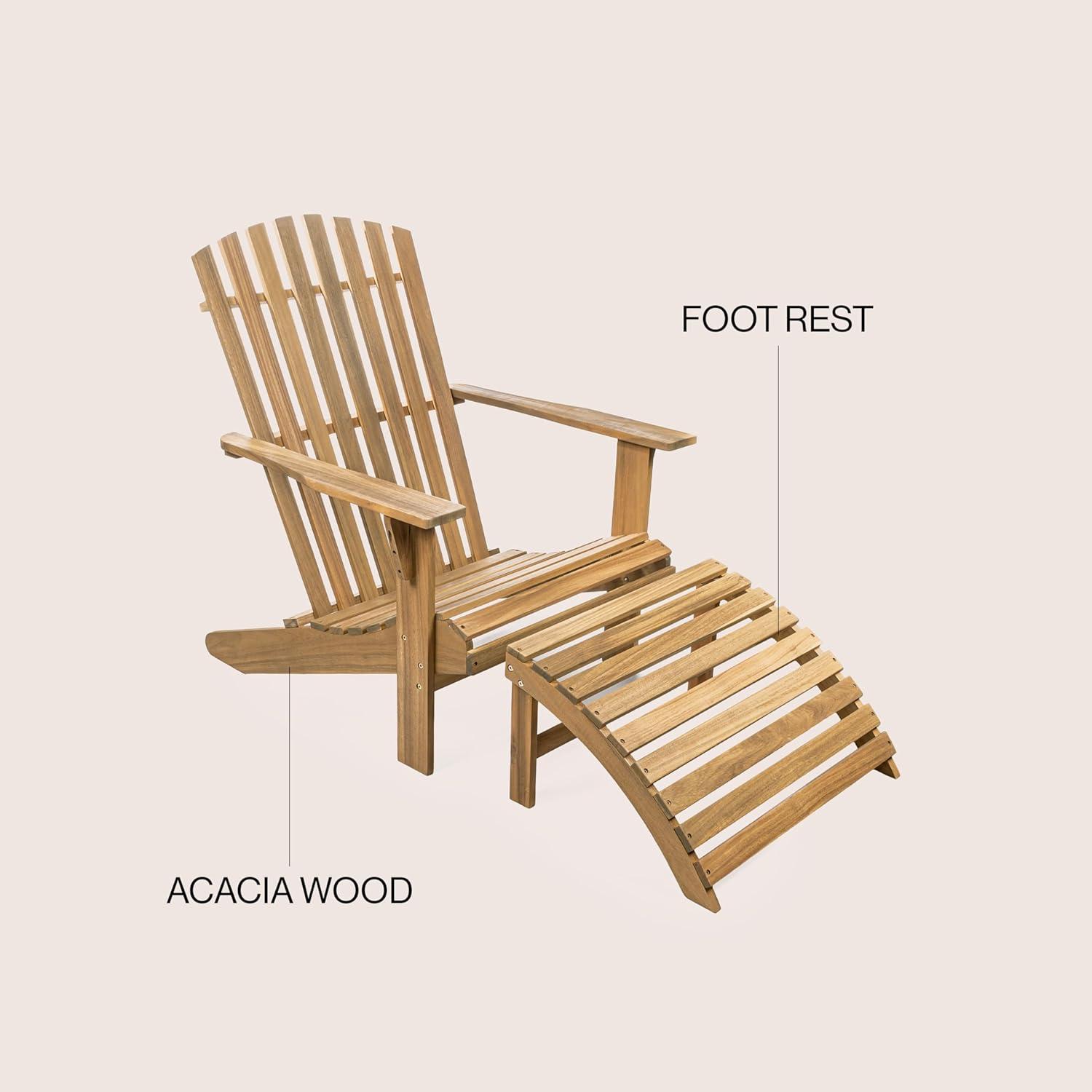 Saranac 2-Piece Traditional Rustic Acacia Wood Adirondack Chair with Detachable Ottoman, Teak Brown - JONATHAN Y