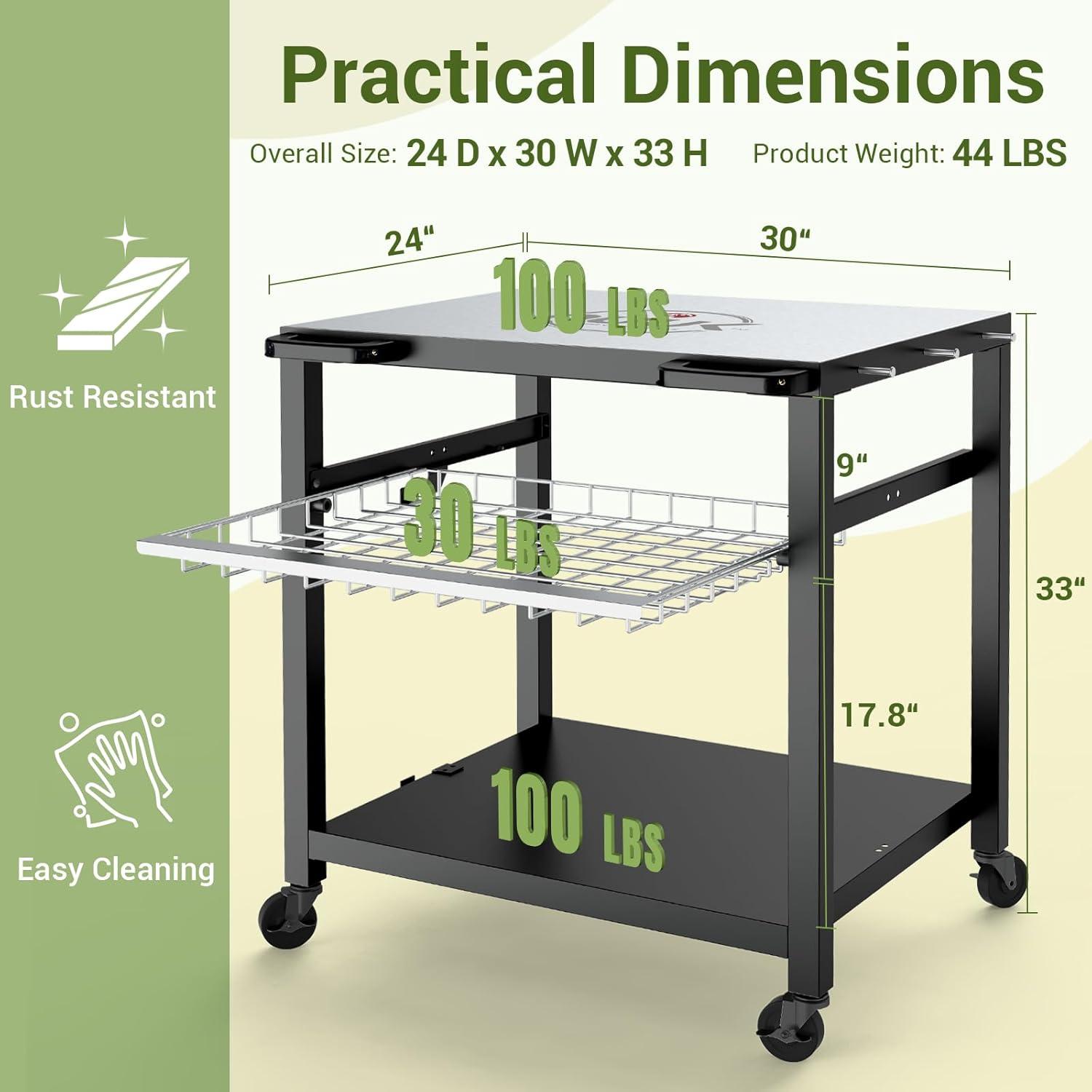 NUUK Stainless Steel 30IN Outdoor Grill and Prep Cart