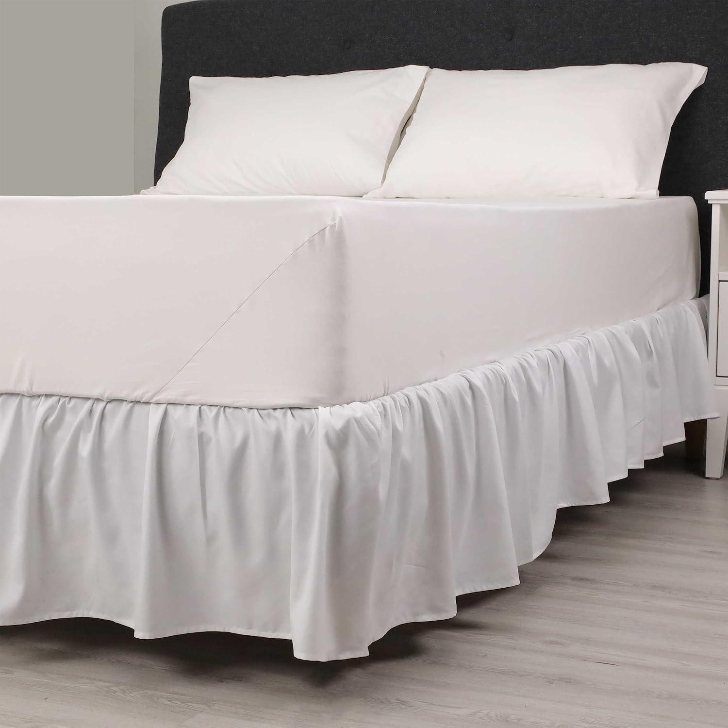 White Full Size Ruffled Microfiber Bed Skirt with 16" Drop