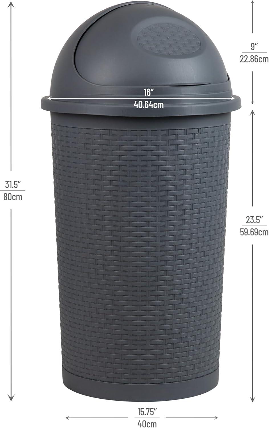 Gray Wicker Design Roll-Top Kitchen Garbage Can, 55L