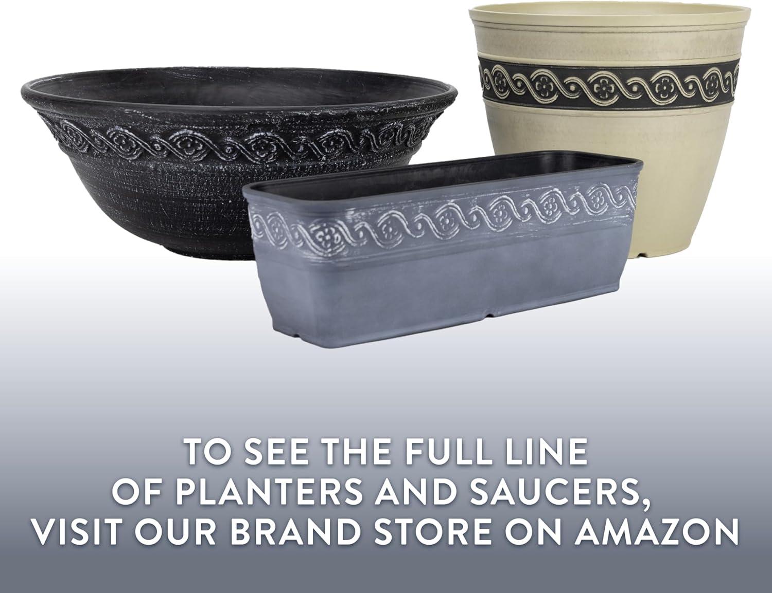 Classic Home and Garden Corinthian Rectangular Planter Box w/Drain Plug - Small Succulent Pots - Shallow Trough Planter for Indoor/Outdoor (10” Storm Gray, Pack of 3)