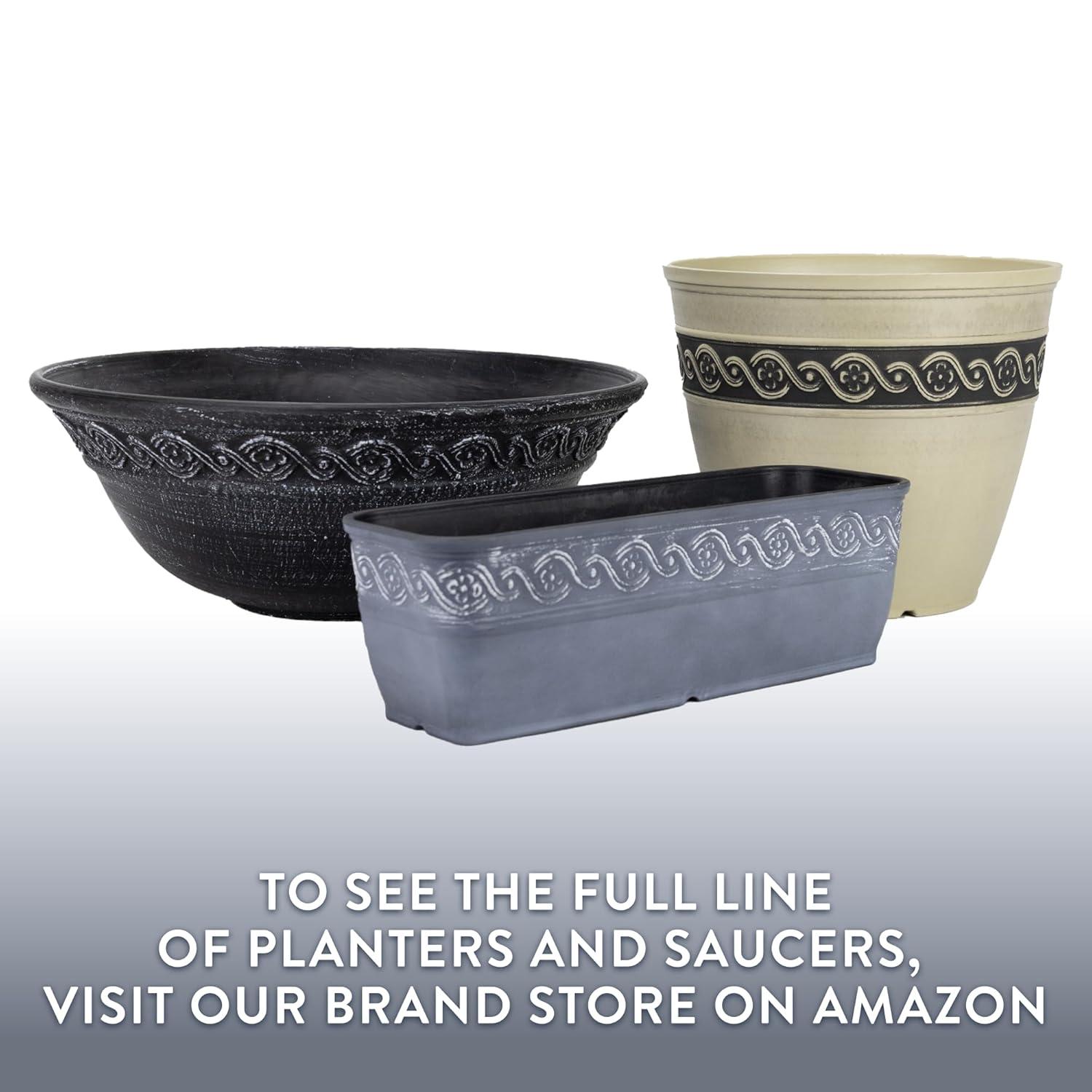 Classic Home and Garden Corinthian Rectangular Planter Box w/Drain Plug - Small Succulent Pots - Shallow Trough Planter for Indoor/Outdoor (10” Storm Gray, Pack of 3)