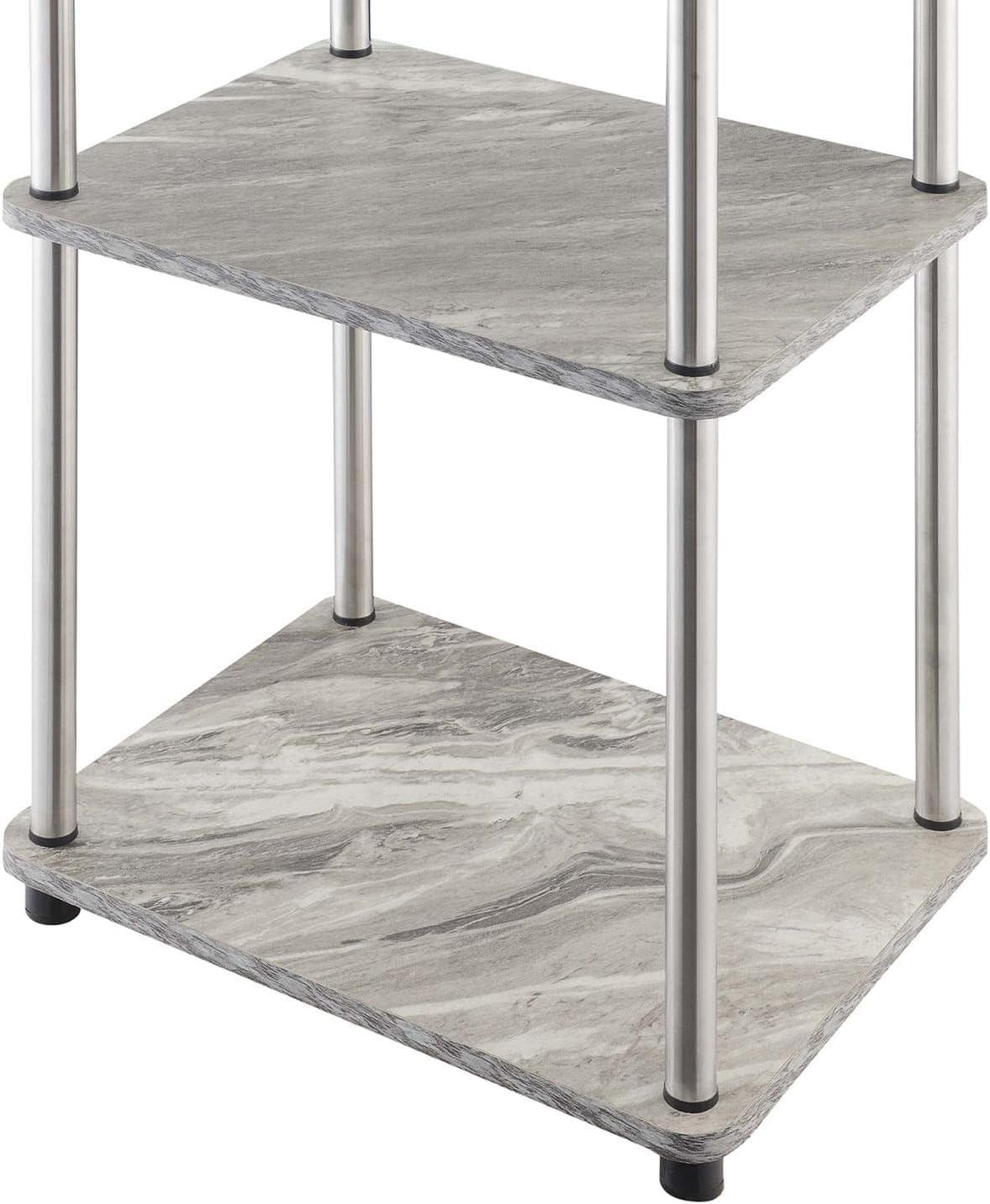 Designs2Go No-Tools Three-Tier End Table in White Faux Marble Wood Finish