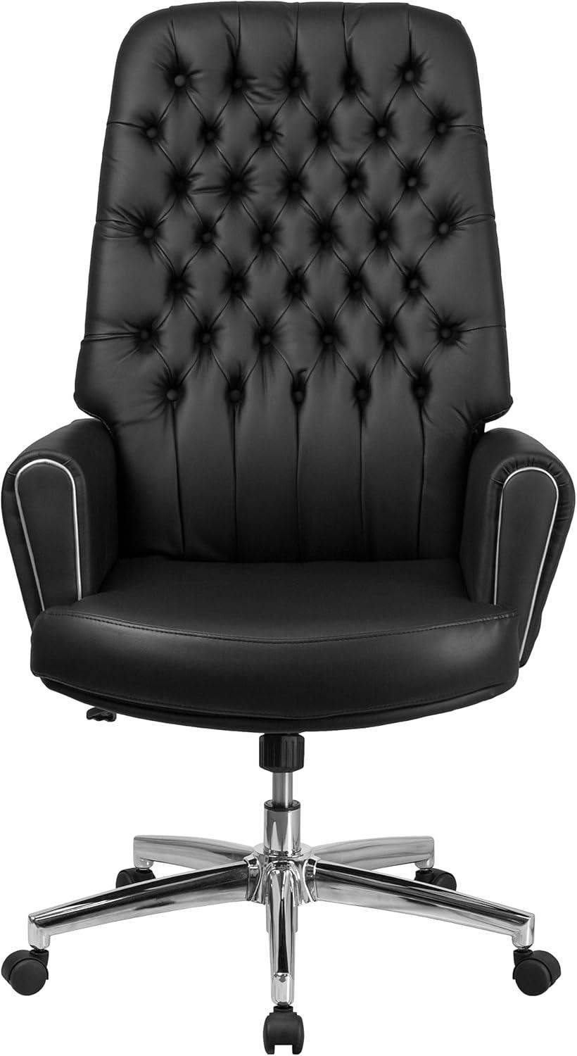 Flash Furniture Hansel High Back Traditional Tufted Black LeatherSoft Executive Swivel Office Chair with Silver Welt Arms