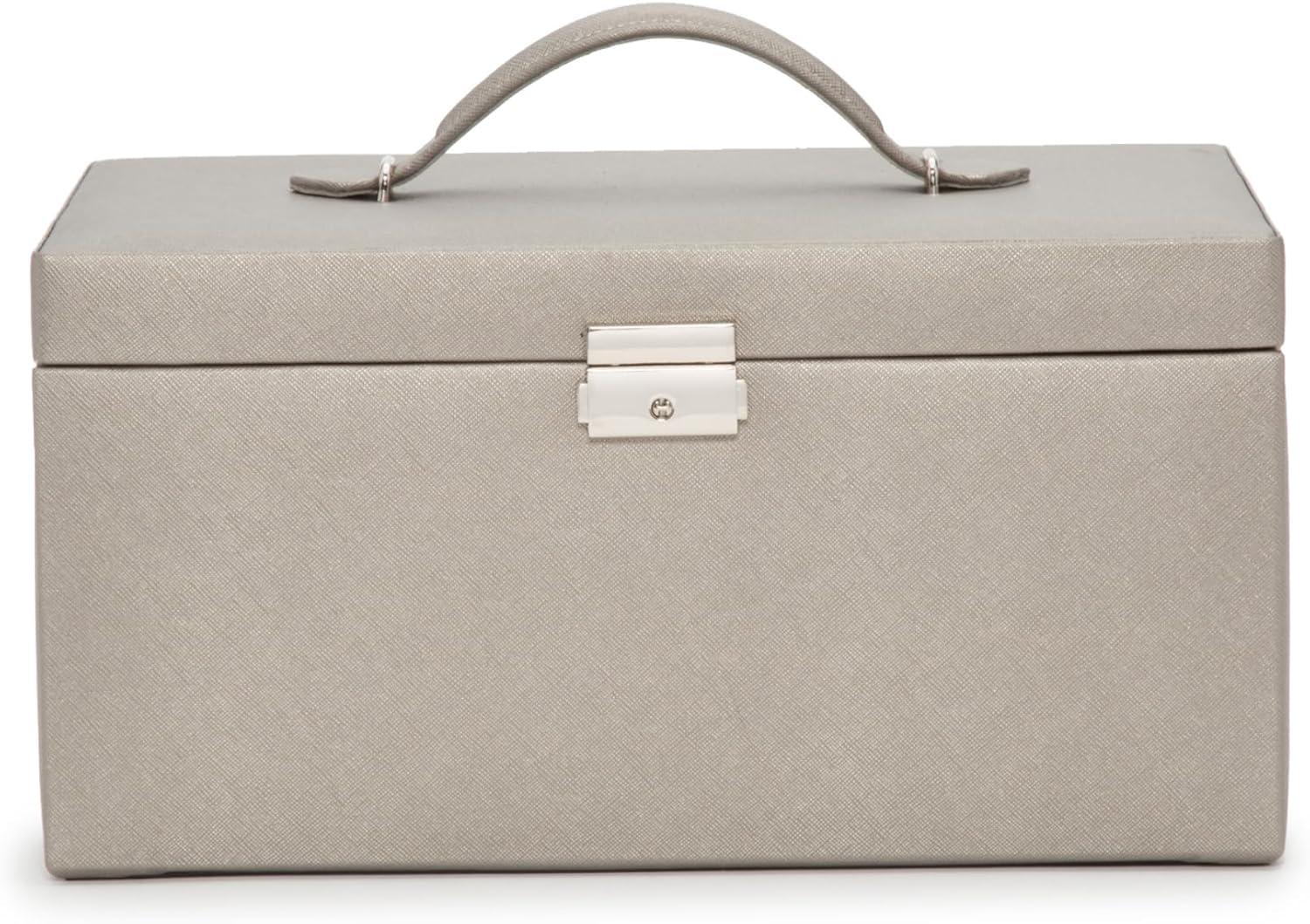 Gray Faux Leather Rectangular Locking Jewelry Box