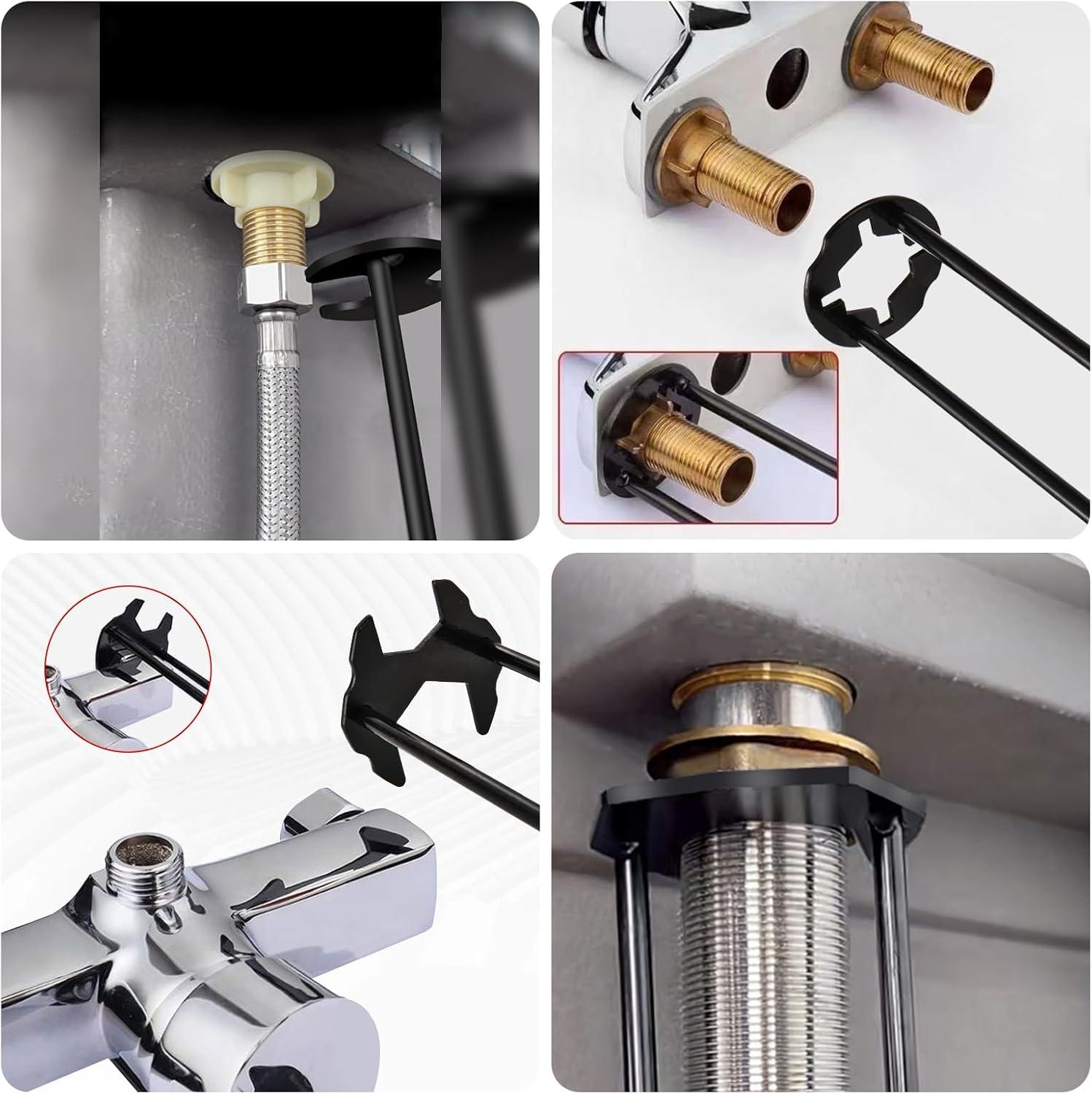 2pcs Basin Wrench Multifunctional Sink Wrench 7 Sizes Faucet Tool Four-jaw Hex Spanner Universal Plumbers Tool for Tight Spaces Kitchen Bathroom Home