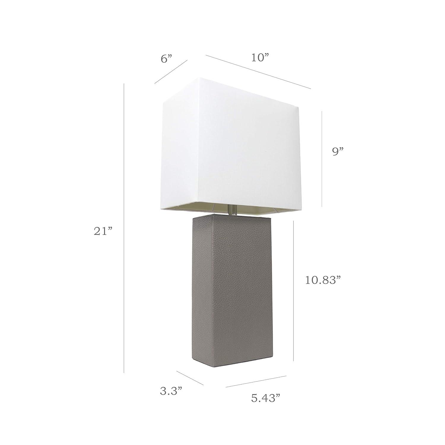 Leather Table Lamp with Fabric Shade Gray - Elegant Designs: UL Listed, Modern Decor, Cotton Rectangle Shade