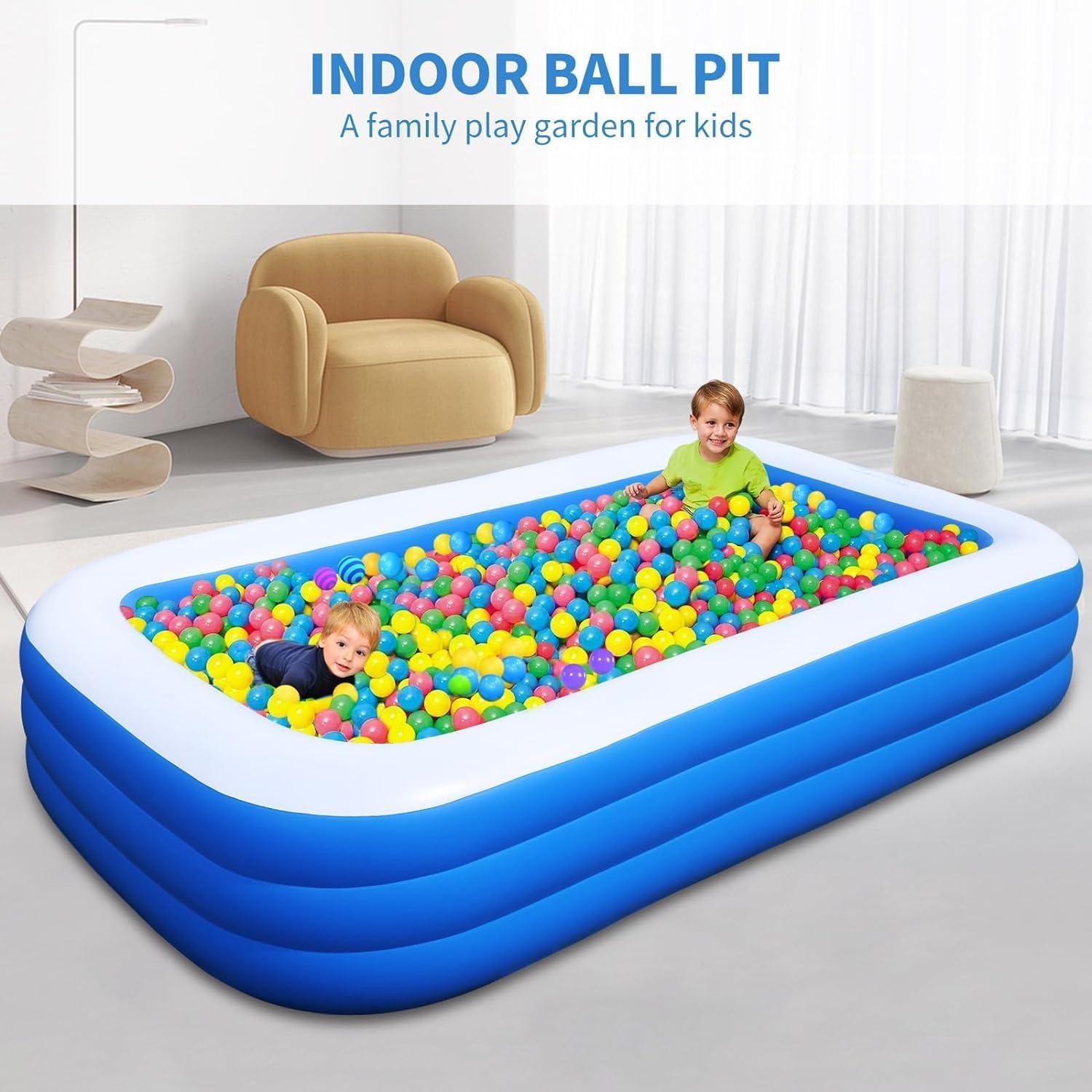 Large Blue and White Inflatable Family Pool with Pump